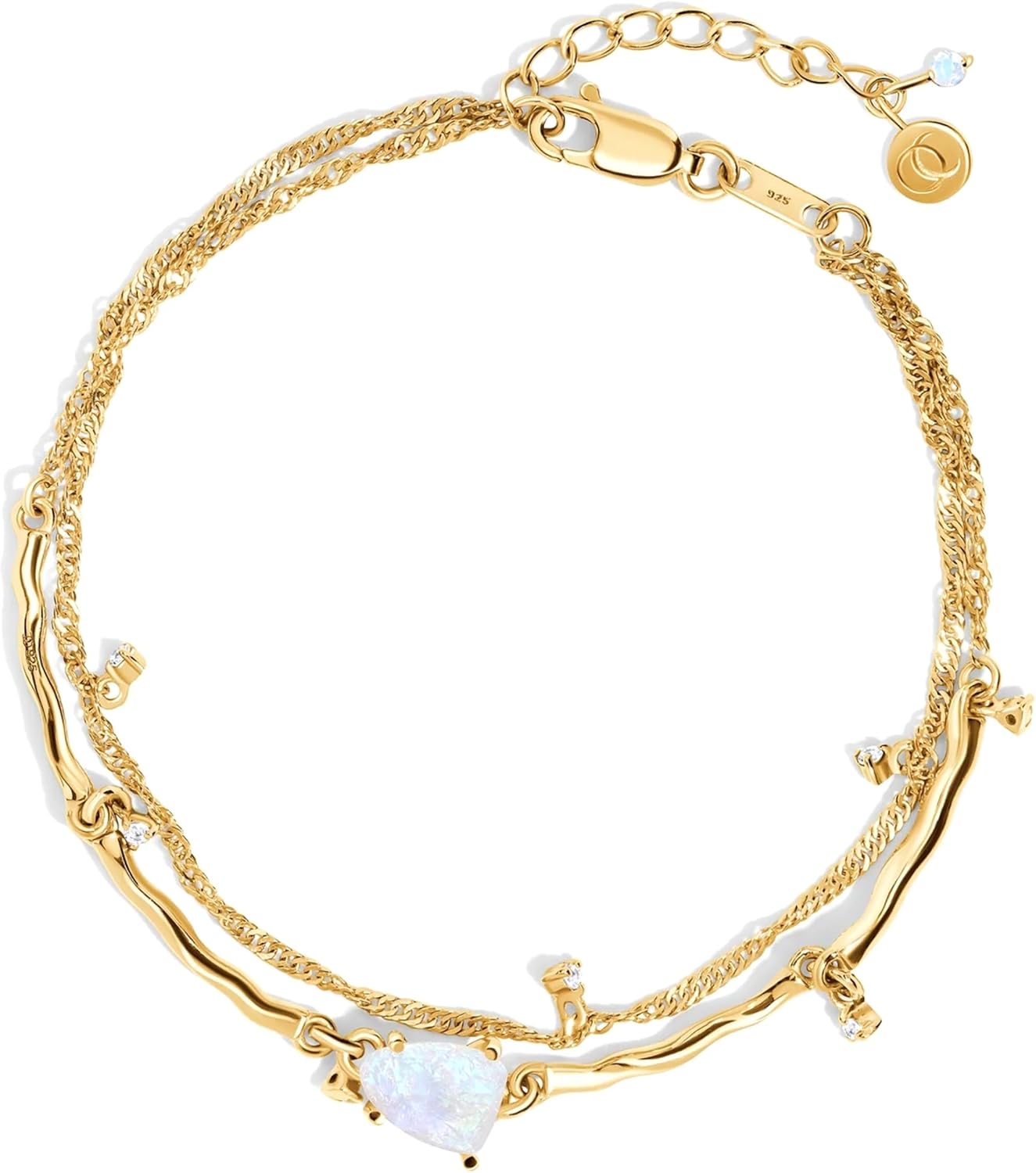 Moon Magic Moonstone Bracelet for Women | Black Obsidian, Rose Quartz Bracelet/Real 925 Sterling Silver | 18k Rose & Yellow Gold Rainbow Genuine Moonstone Jewelry for women | June Birthstone Bracelet