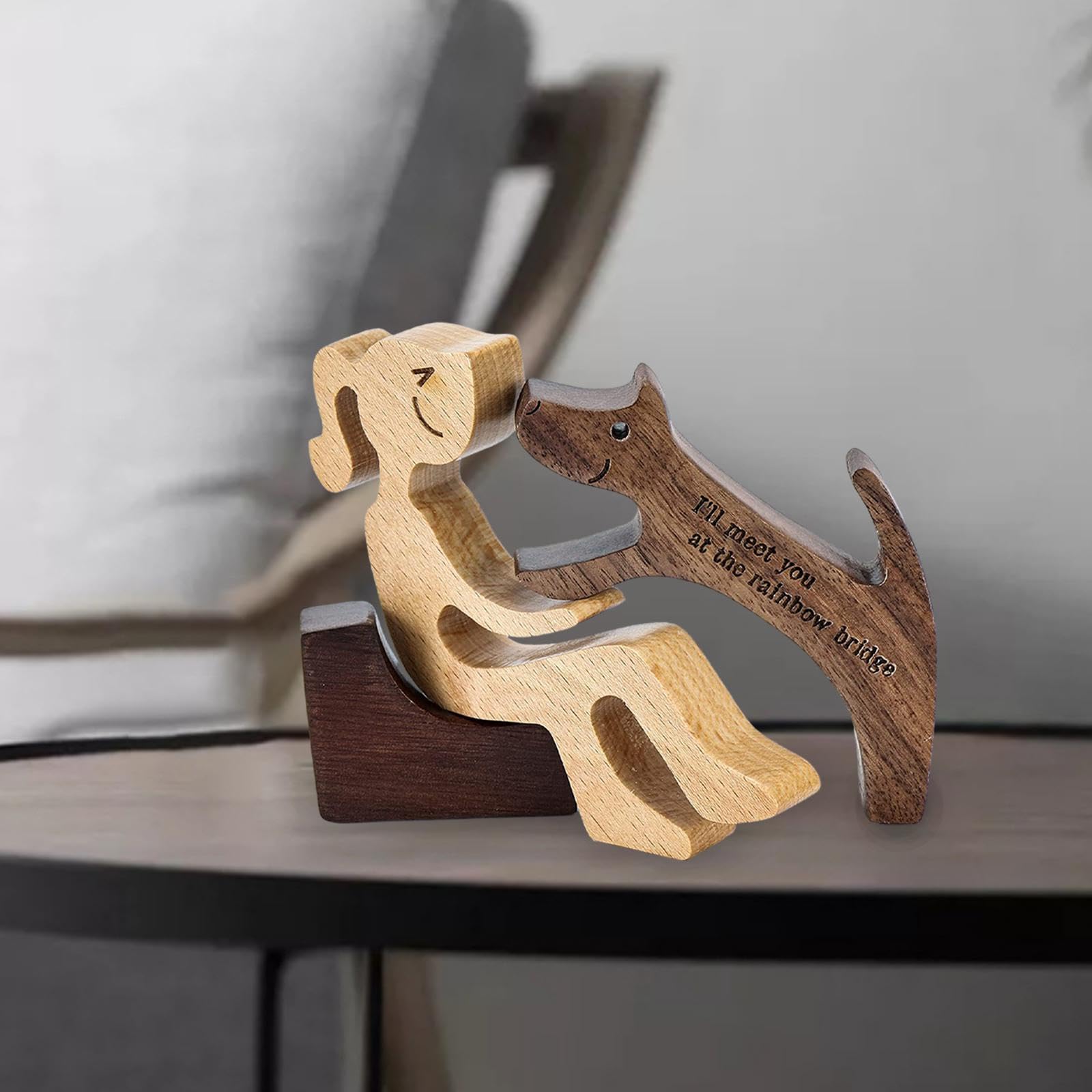 Handgeschnitzte Holzfigur – Frau Mit Hund Als Dekorative Skulptur Für Zuhause