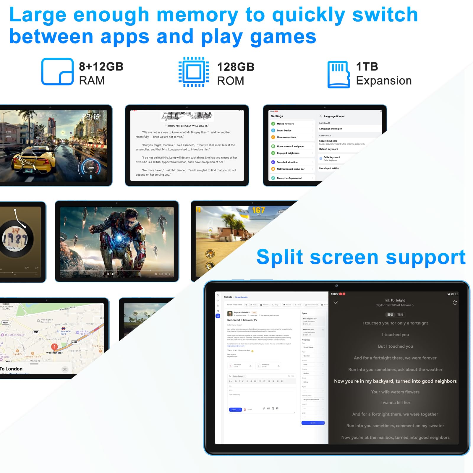Tablet 2025 11 Inch Tablet Android 14 Tablets with 128GB + 20GB Large Storage, Octa-Core 2.0Ghz, 8000mAh,18W Fast Charging, 5G WiFi, GPS, 5+13MP Camera, Widevine L1, Face Unlock-Blue