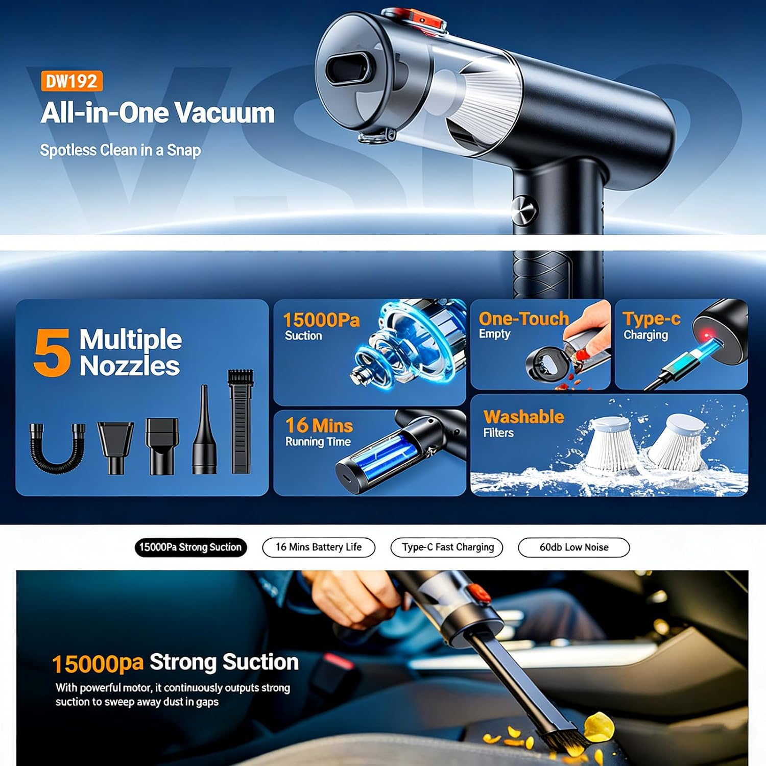 Car Handheld Vacuum Cordless for MINI Cooper/Cooper S F54 F55, High Power Suction, 4 in 1, Lightweight Rechargeable Hand Vacuum, Hand Held Vacuum Cleaner for Car, Home and Pet Hair