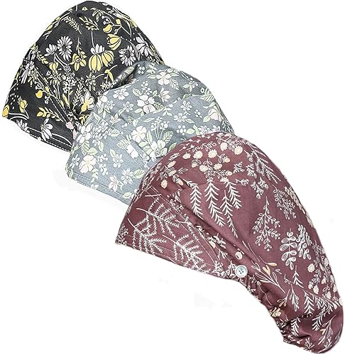 DREYOLIFE Juego de 3 gorros estilo bouffant de algodón, con banda para el sudor