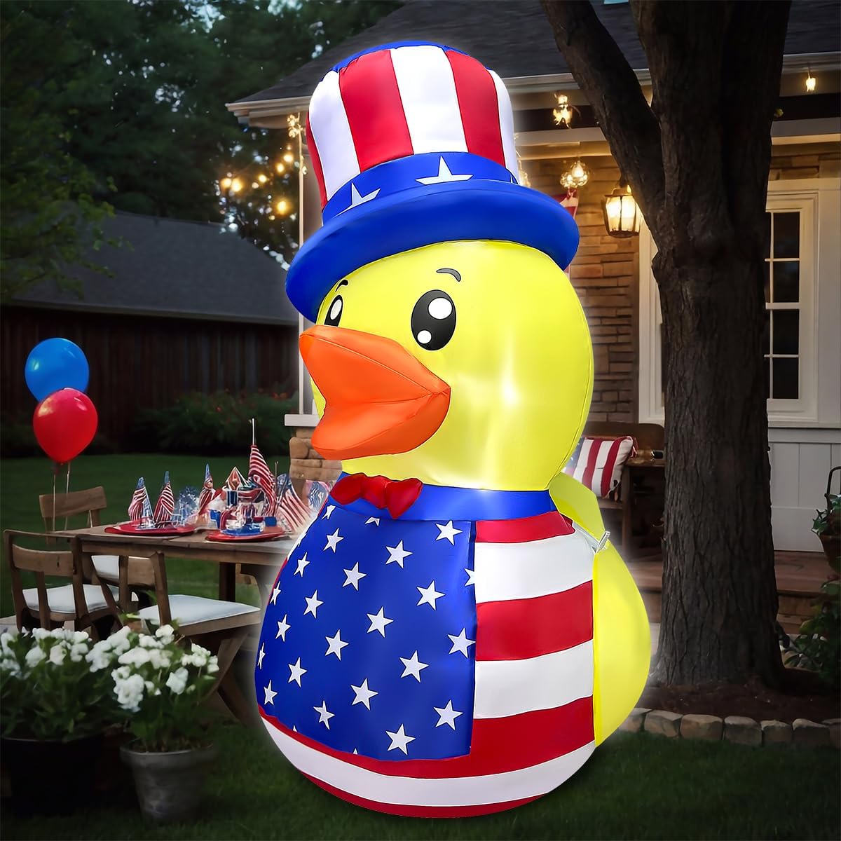 5FT Patriotic Independence Day 4th of July Inflatable Duck Decorations Outdoor Decor with Built-in LED Lights Blow Up Yard Decoration for Holiday Patriotic Party