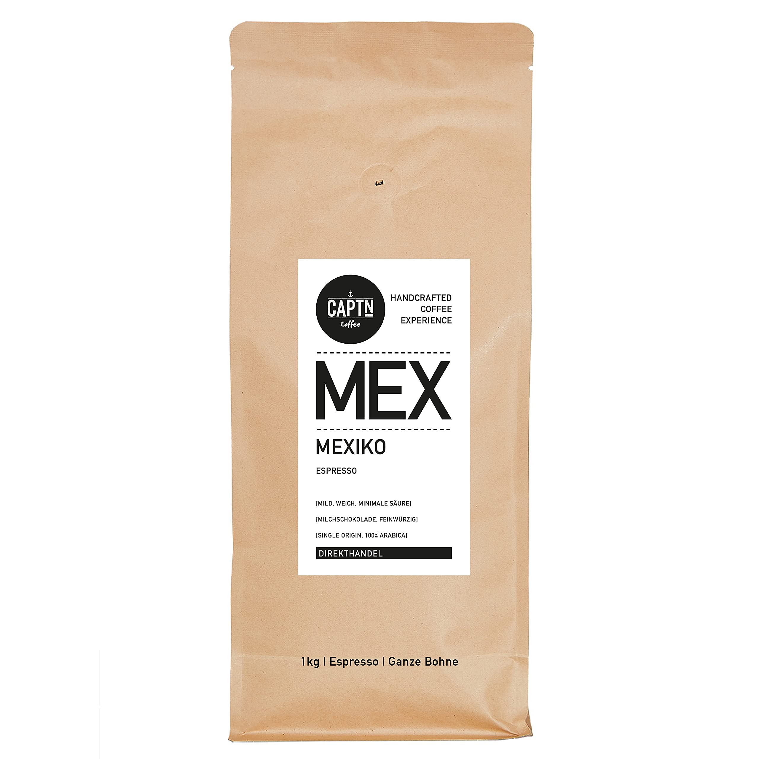 CAPTN Coffee MEXIKO Espressobohnen | 100% Arabica Single Origin | 1 KG | Fair Gehandelt | Schonende Röstung | Vollautomaten