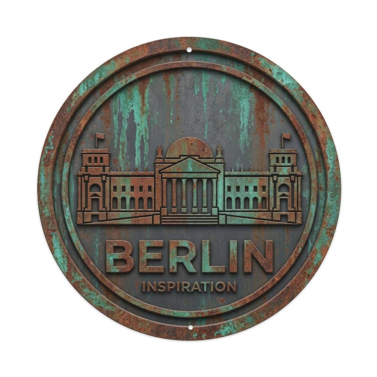Yrnq 8X8inch Vintage Style Vintage Travel Berlin Germany Reflection Metal Tin Sign
