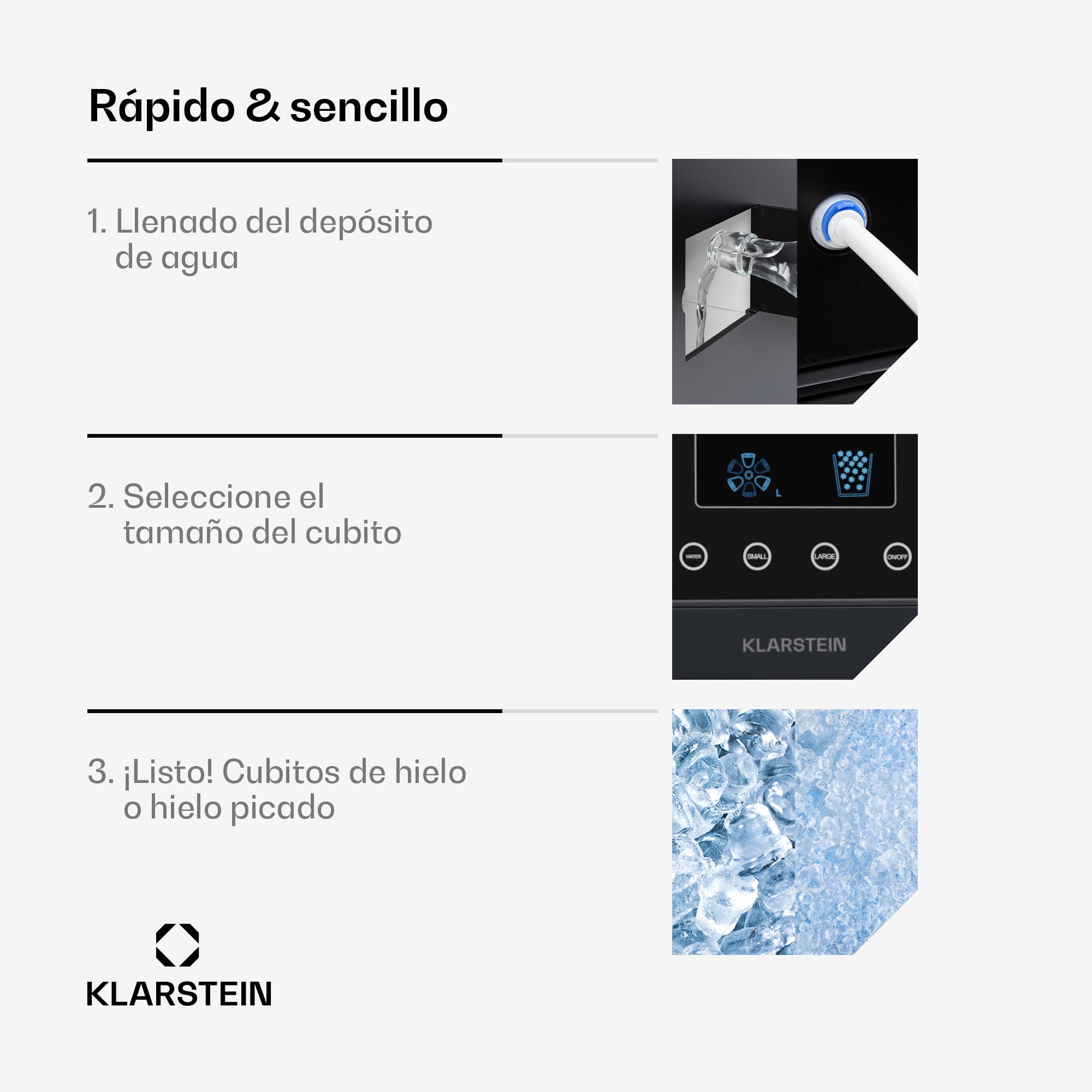 Klarstein Maquina de Hielo para Casa 1,8 L, Ice Maker Capacidad 15 kg, Maquina para Hacer Cubitos de Hielo Encimera Casa Grandes y Pequeños, Ice Maker Machine para Hielos Rápida para Cubito Hielo