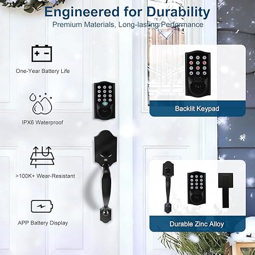Miniatura 6 de Fingerprint Smart Door Lock, Keyless Door Lock with Handle, Built-in WiFi Keypad Deadbolt Set for Front Door, Waterproof Smart Electronic Deadbolt,