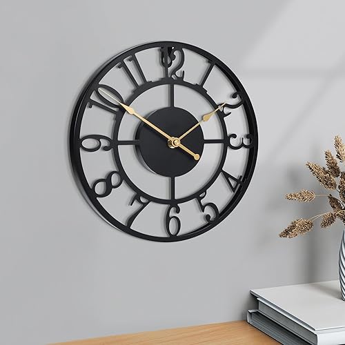 Miniatura 6 de Reloj de pared con pilas, silencioso y moderno de metal rústico para sala de estar, dormitorio, oficina, cocina, decoración del hogar, 10 pulgadas