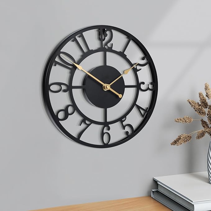 Reloj de Pared Silencioso Moderno Rustico Metal 10 Pulgadas Negro miniatura 6
