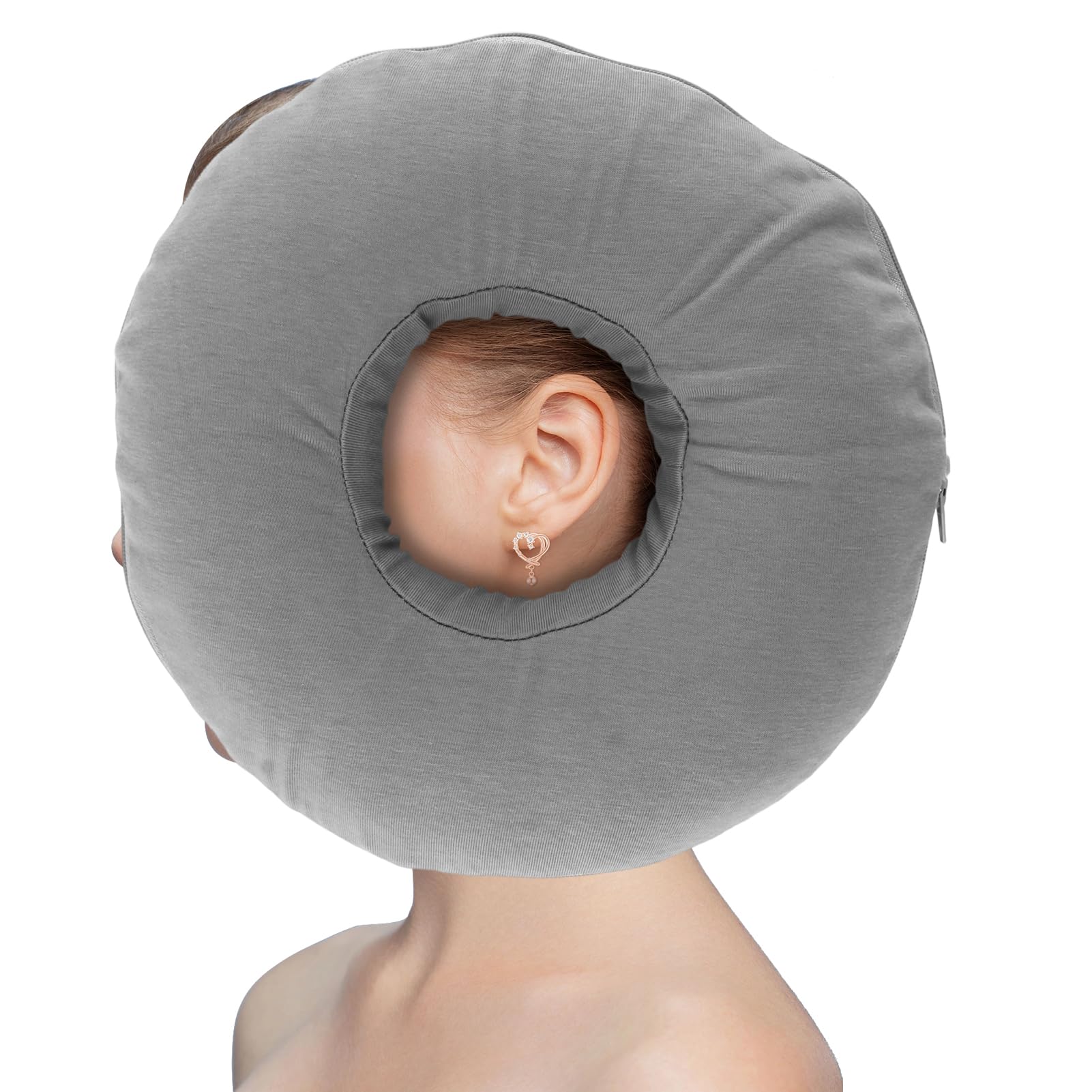 Piercing Pillow Donut Shaped Ear Piercing Pillow Donut Pillow for Ear Ache Pain Relief, Ear Pillow with Hole for Side Sleepers, Inflammation ,Releasing Ear Pain, Piercing Aftercare (Gray Ice Silk)