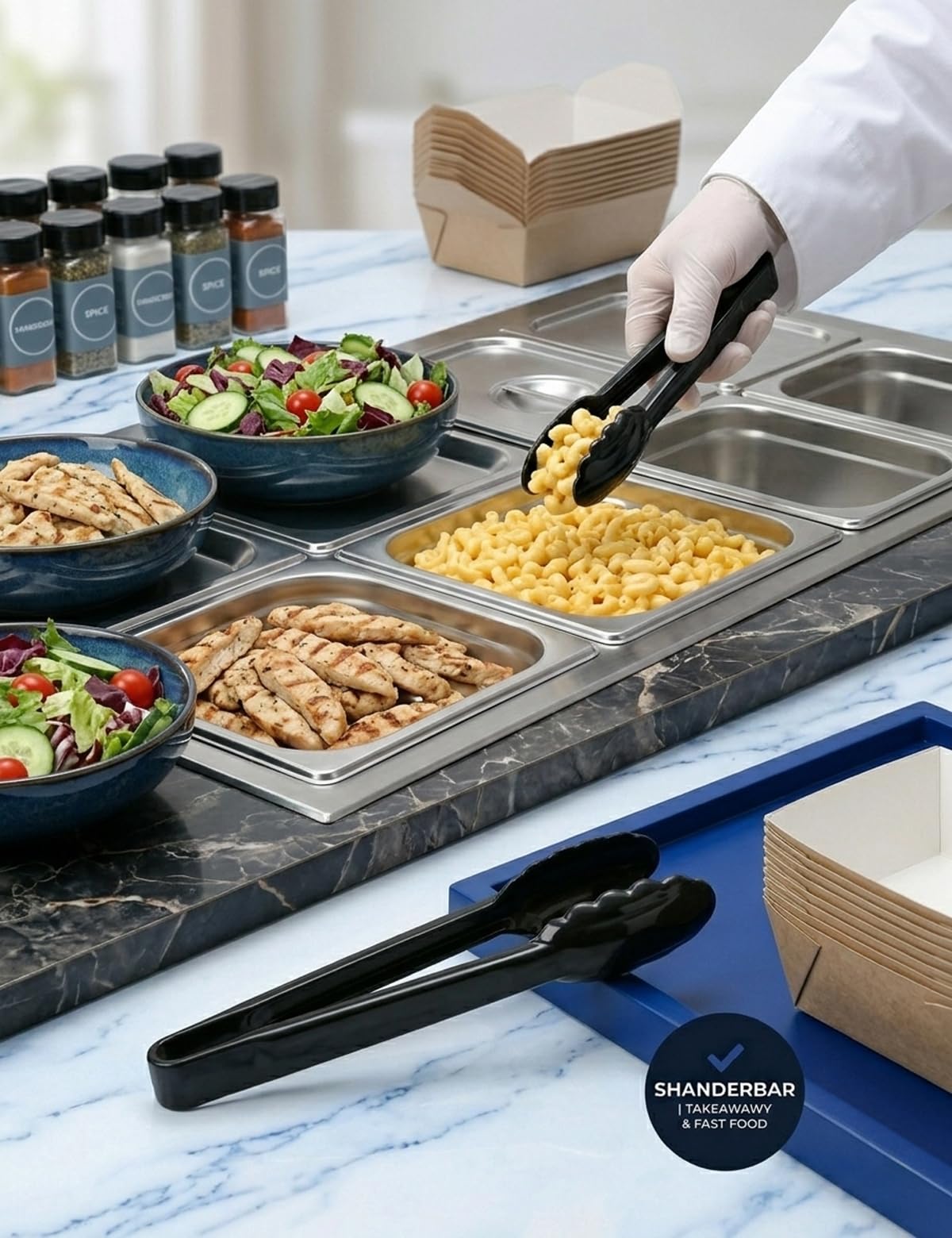 40 pinze in plastica per servire sfuse, 22,9 cm, in plastica, usa e getta, utensili da cucina neri, resistenti per alimenti, buffet, barbecue, cucina, catering, eventi e feste