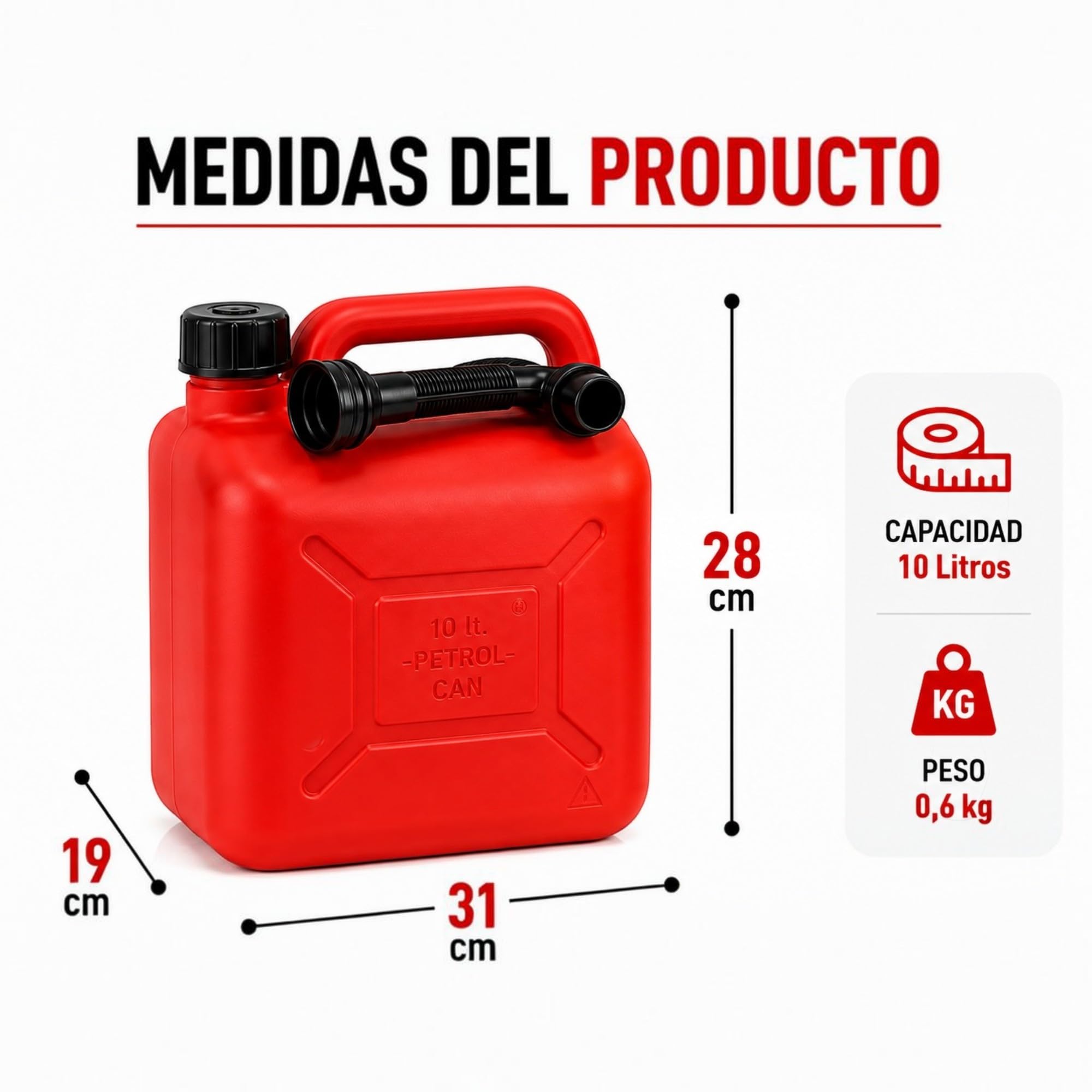 Garrafa Gasolina 10L Homologada Pack de 3 - Bidón Combustible Plástico con Visor de Nivel - Bidones para Gasolina y Gasoil Homologados 30 Litros