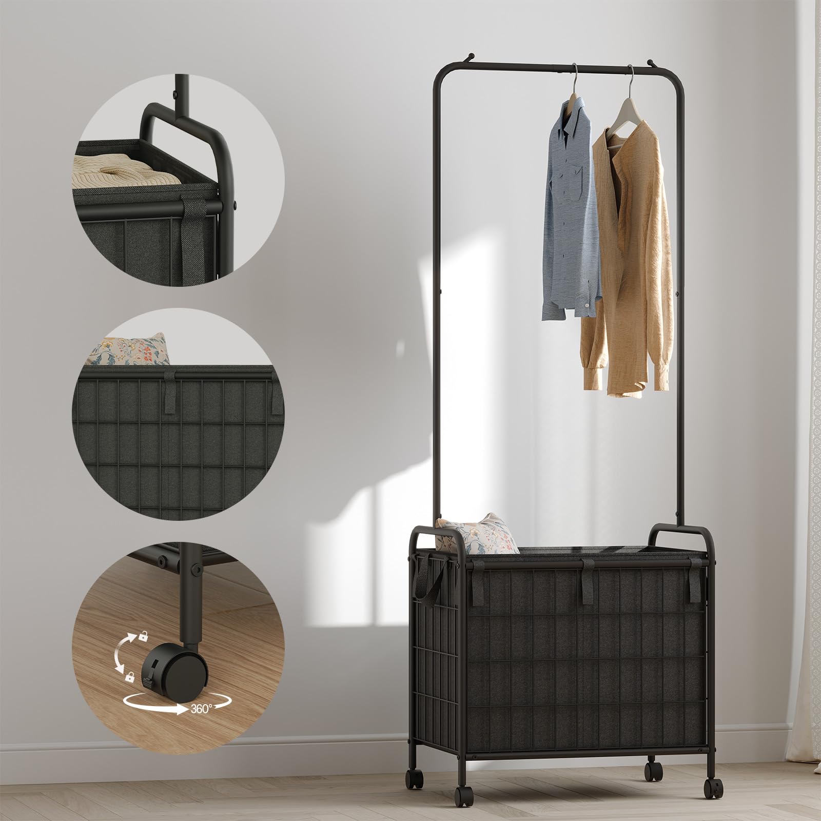 HOOBRO Chariot à Linge à Double Compartiment avec Tringle à Vêtements