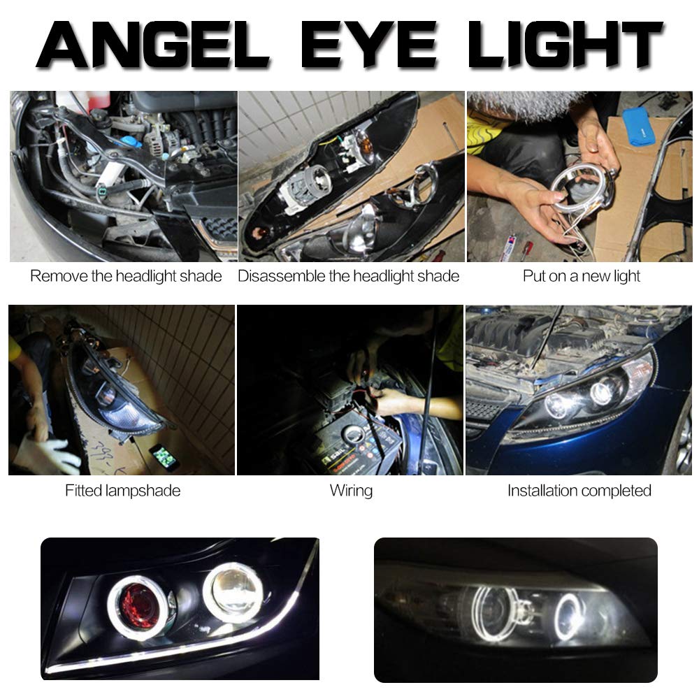 Anneaux Halo Angel Eyes LED COB 100mm - Pour Phares Moto/Voiture - Blanc - 12V - 1 Paire