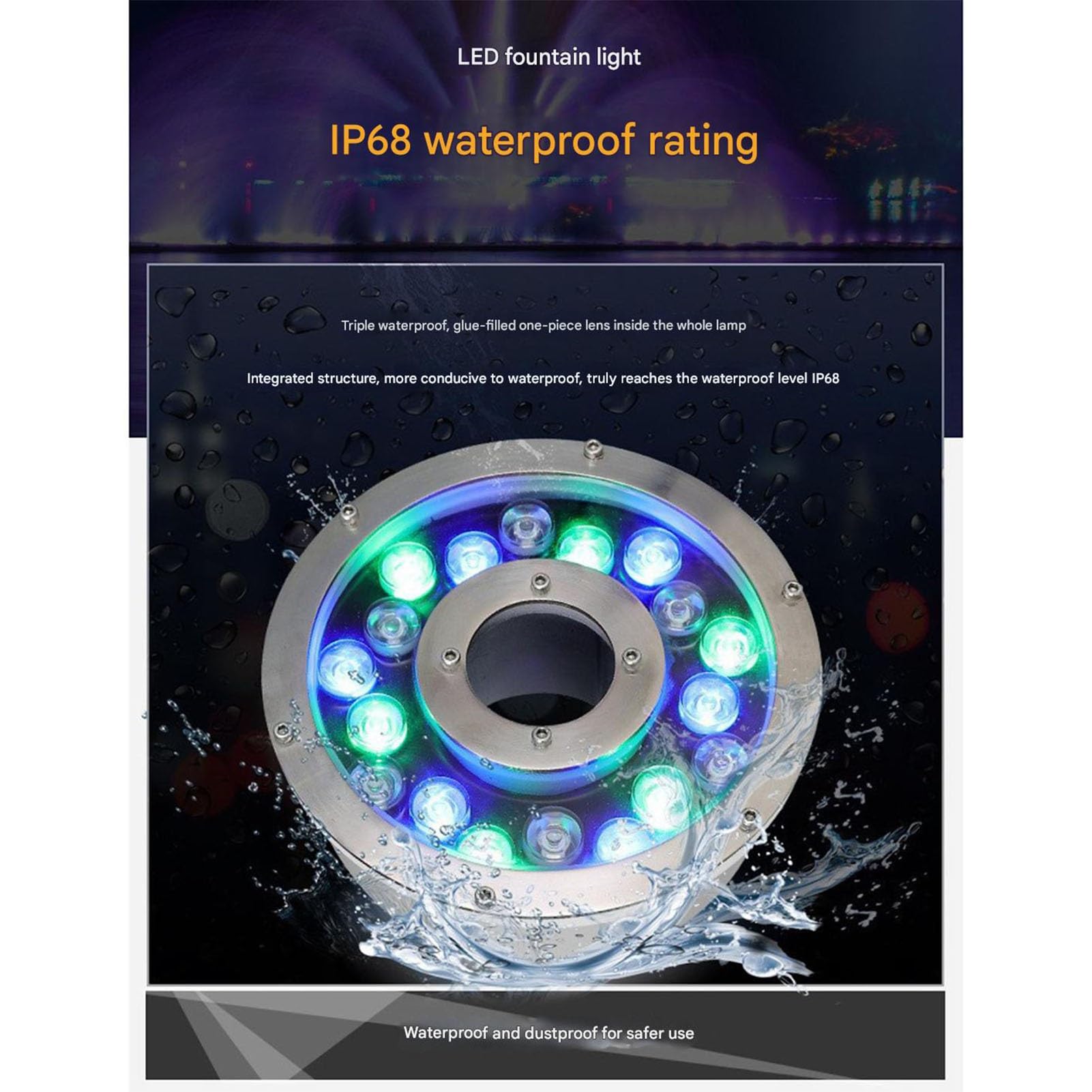 Projecteur submersible for piscine - Anneau lumineux LED for fontaine, avec télécommande, étanche IP68, projecteur sous-marin en acier inoxydable à couleurs changeantes(12W(AC24V))
