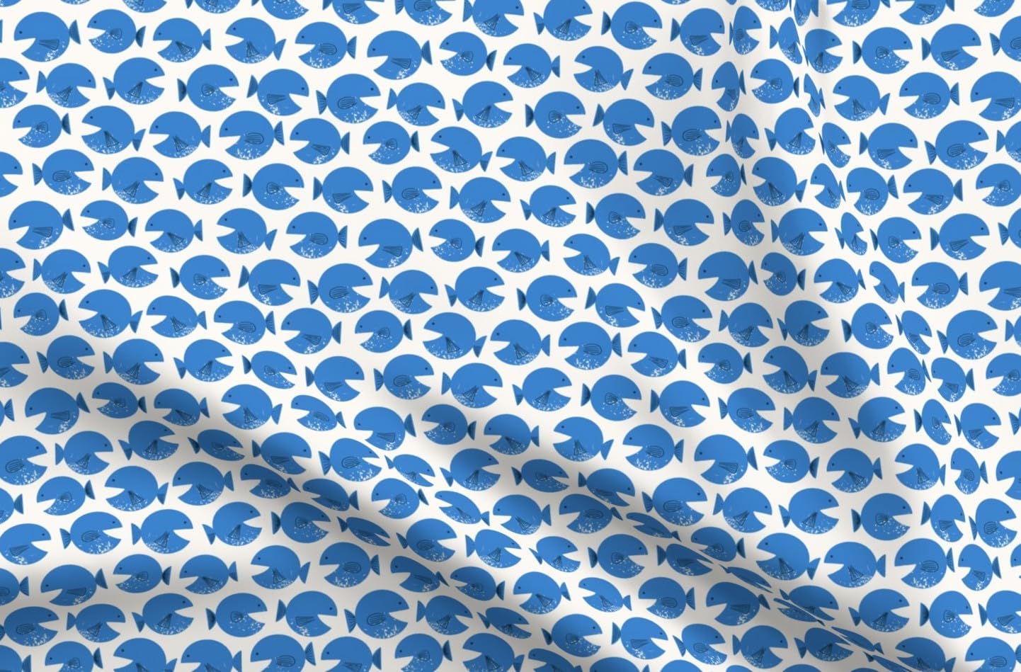 Spoonflower Fabric - Whimsical Blue Fish Coastal Fun Cute Happy Cheerful Bright Nautical Printed on Petal Cotton Fabric Fat Quarter - Sewing Quilting Apparel Crafts Decor
