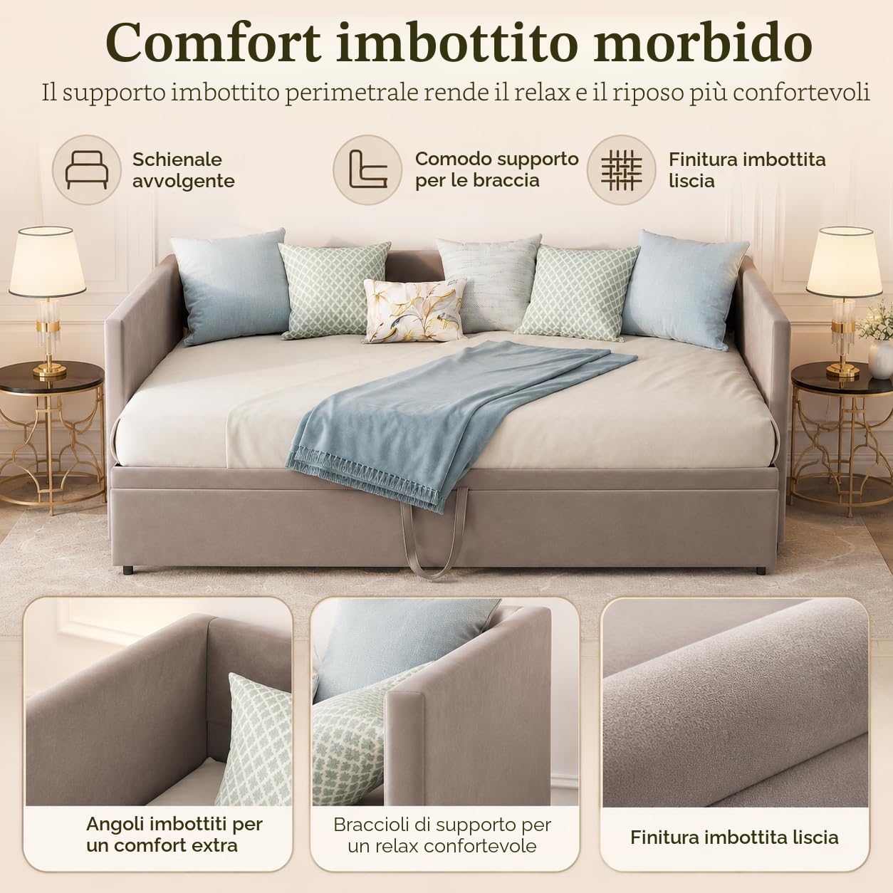 Divano letto multifunzionale allungabile 90/180 x 200 cm, divano allungabile a 2 posti con funzione di sonno e rete a doghe in velluto, ideale per soggiorno e camera degli ospiti (senza materasso)