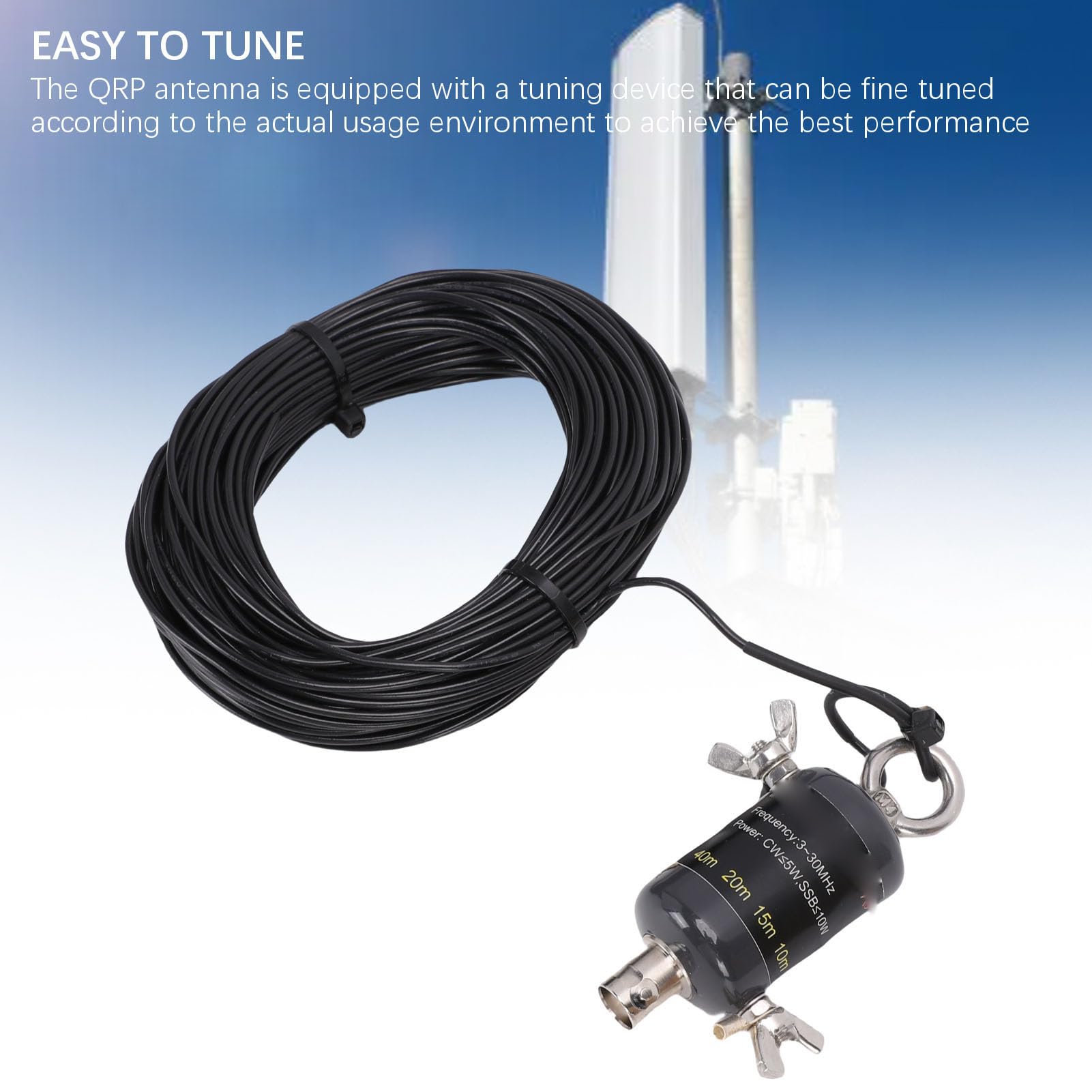 Eujgoov Antena K5 QRP, Alimentación Final de Banda Ancha, Media Onda, 3-30MHz, Antena Portátil Compacta de Metal para Exteriores para Entusiastas de la Radioafición