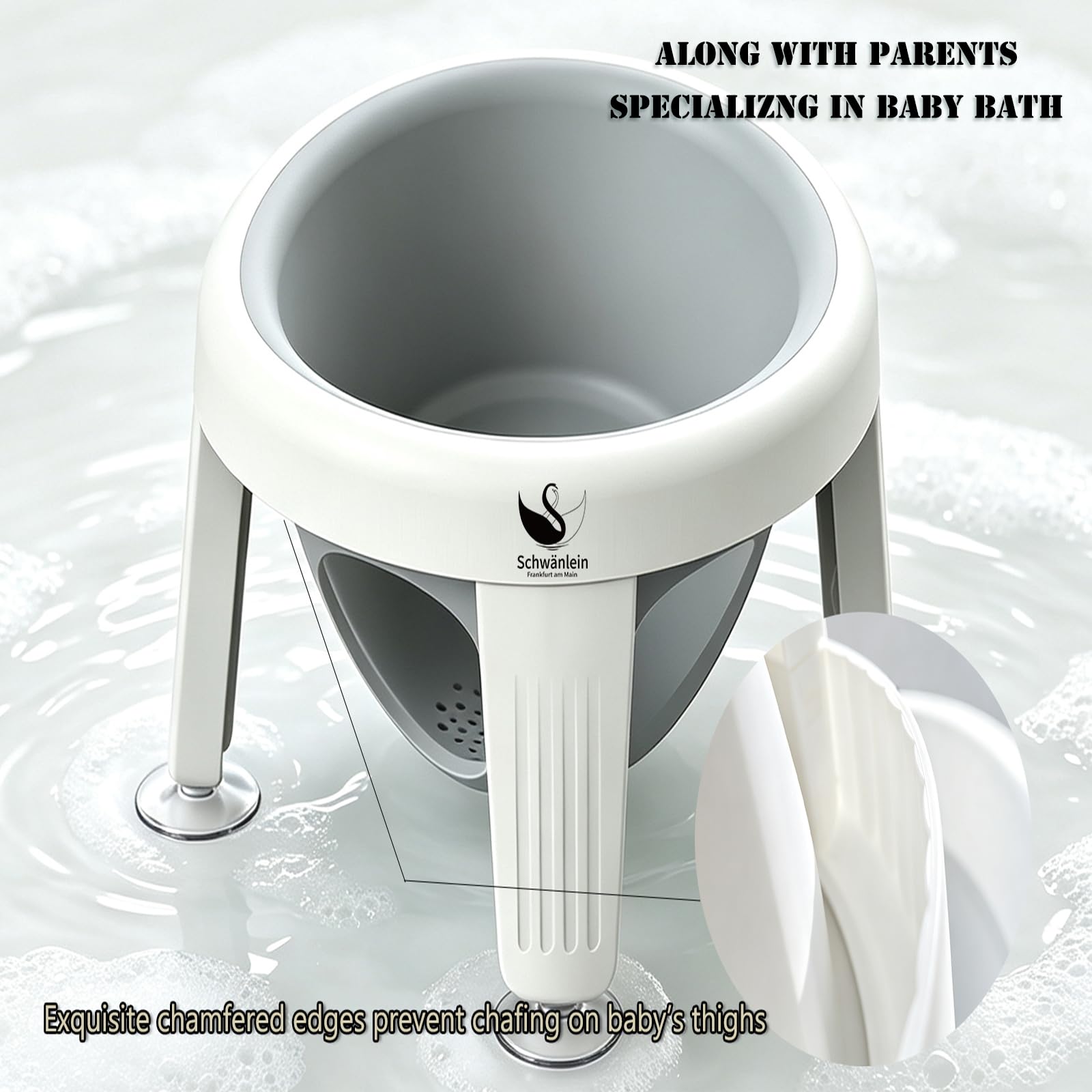 Asiento de baño para bebé, soporte suave al tacto, accesorio con ventosa, extraíble (gris)