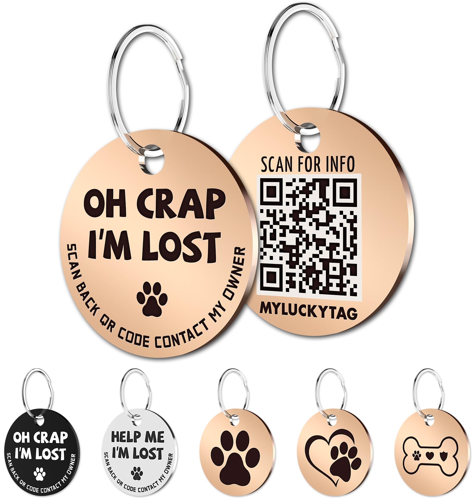 MYLUCKYTAG Médaille pour chien en acier inoxydable avec code QR – Scannez QR pour les alertes instantanées de localisation des animaux de compagnie