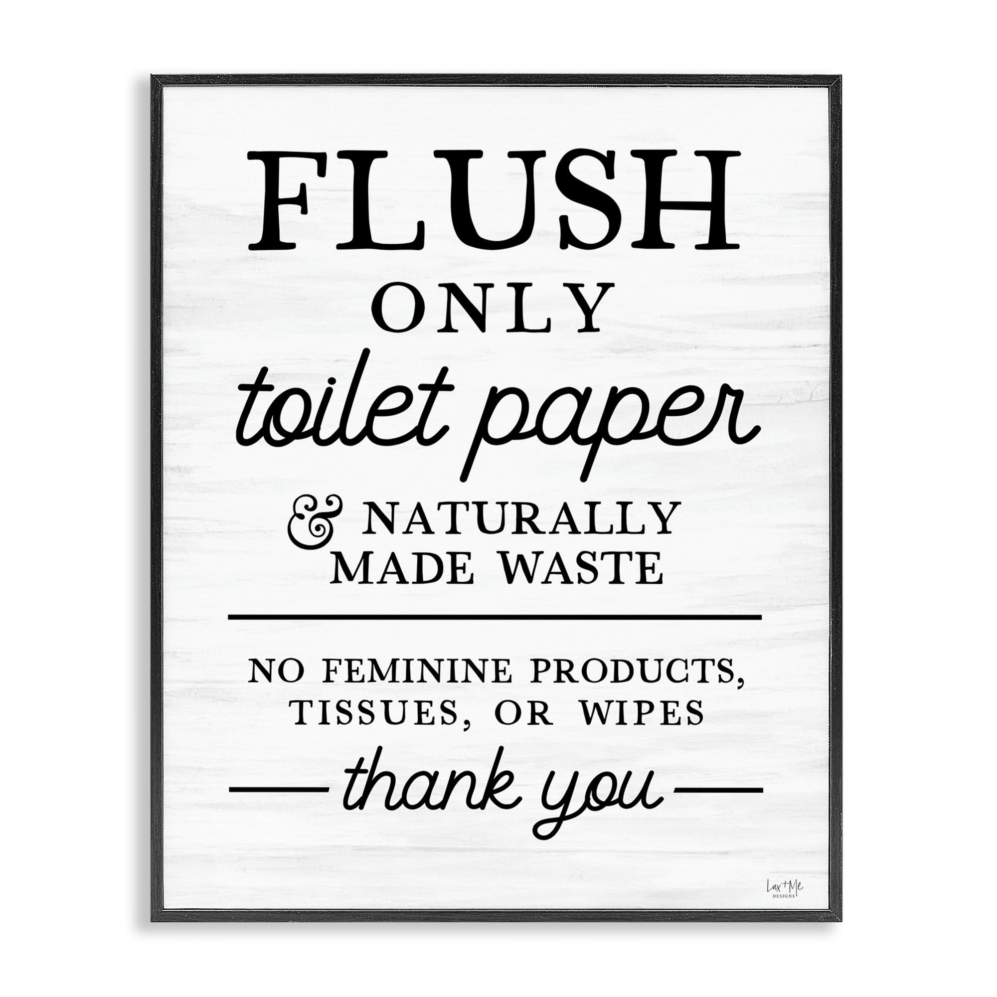 Stupell Industries 'Flush Only Toilet Paper Rules', Framed Giclee Art, Black, 16 x 20 Inches, Easy to Hang and Sturdy, Made in USA, by Lux + Me Designs