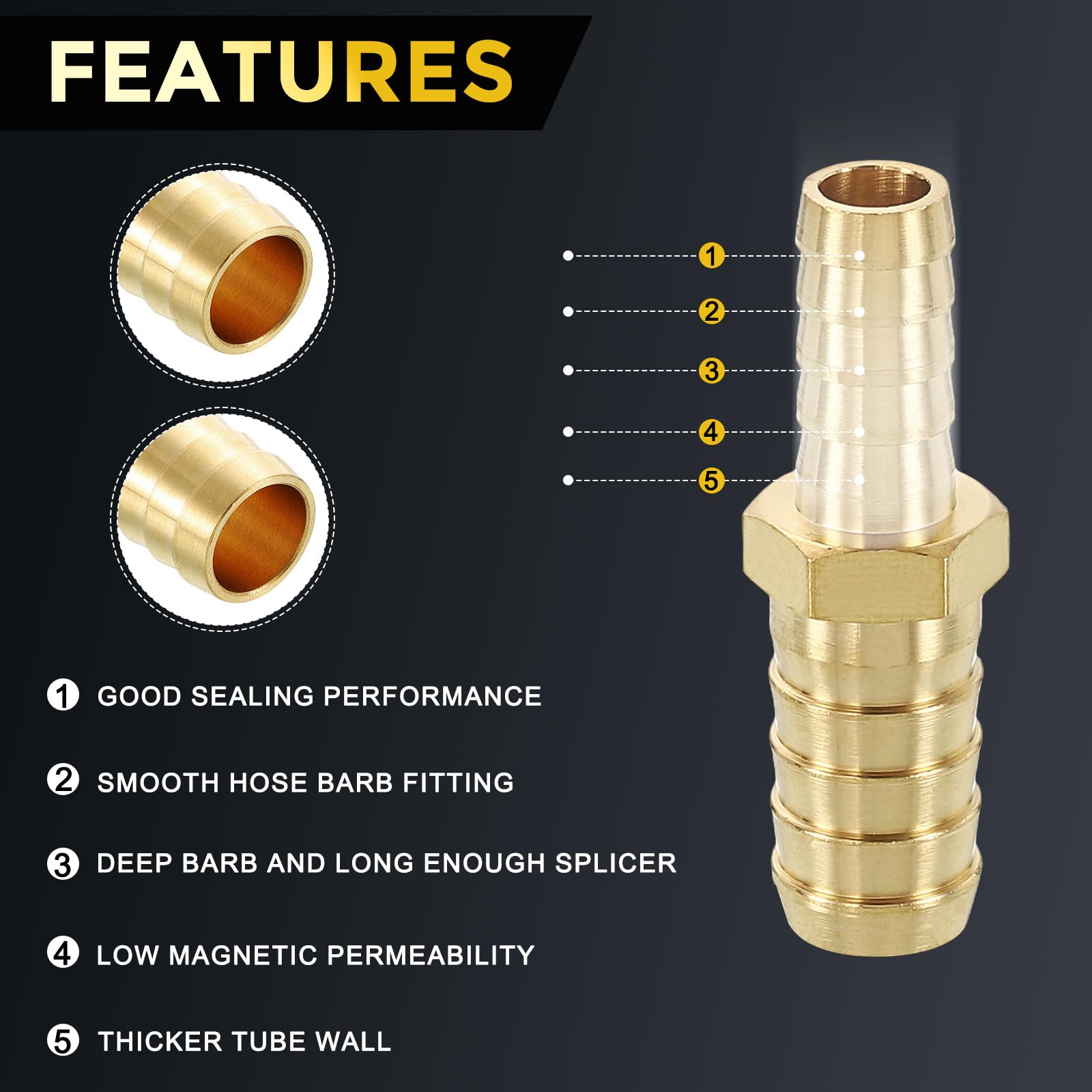 METALLIXITY 3Pcs Brass Hose Barb to Adapter 3/8" Barb x 1/2" for Automotive Motorcycle, Marine, Truck, RV Fuel Systems - Image 3