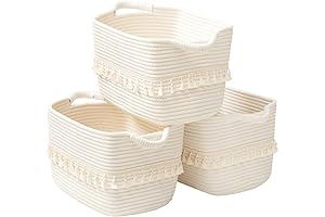 TeoKJ Set of 3 Woven Cotton Rope Storage Baskets for Home Organization