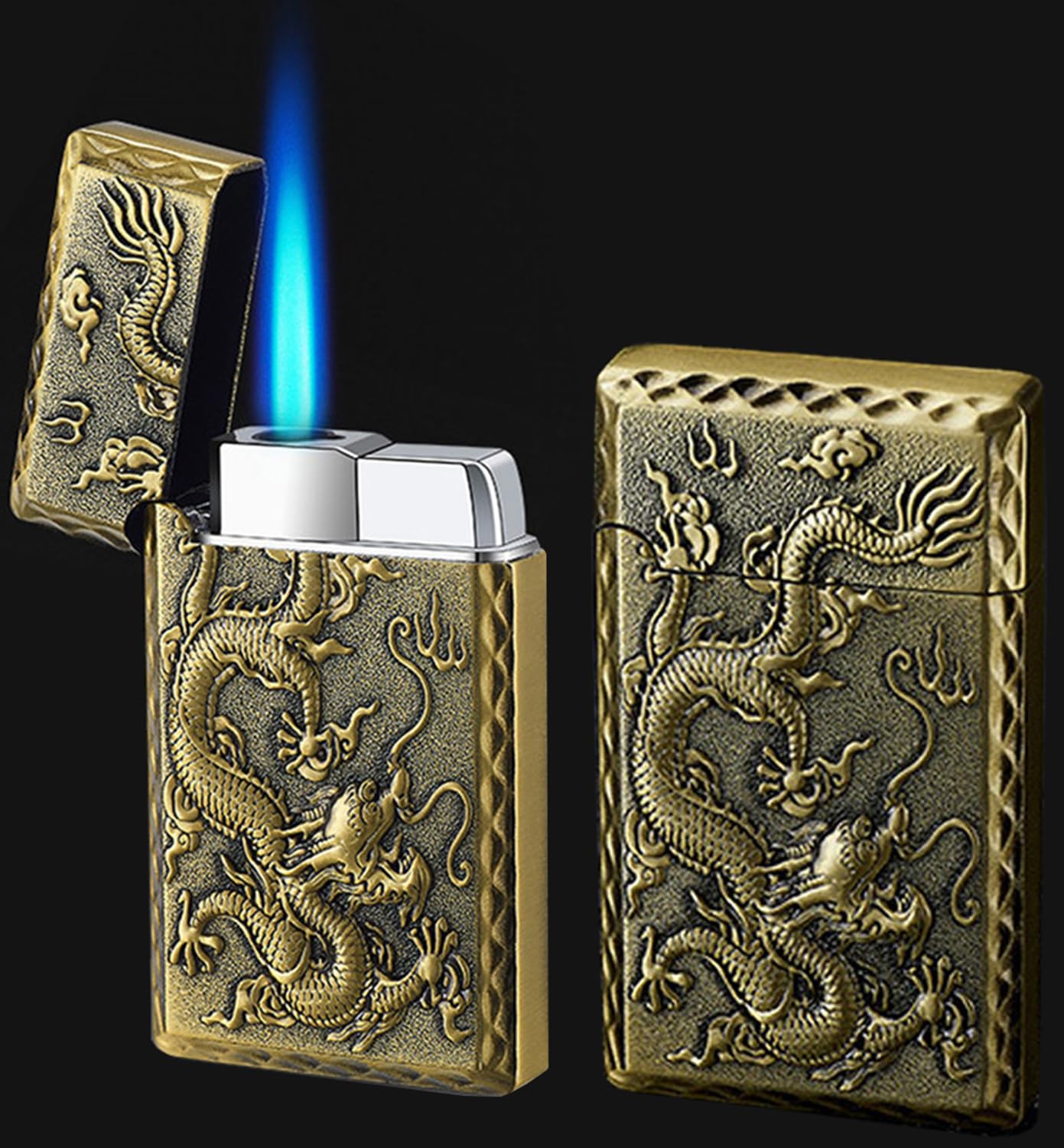 2-Pack Pocket Lighters, Refillable Adjustable Flame, Classic 3D Engraving Pattern Lighters (Butane Not Included) (2 Pack/Bronze), T-DK6617-Q2