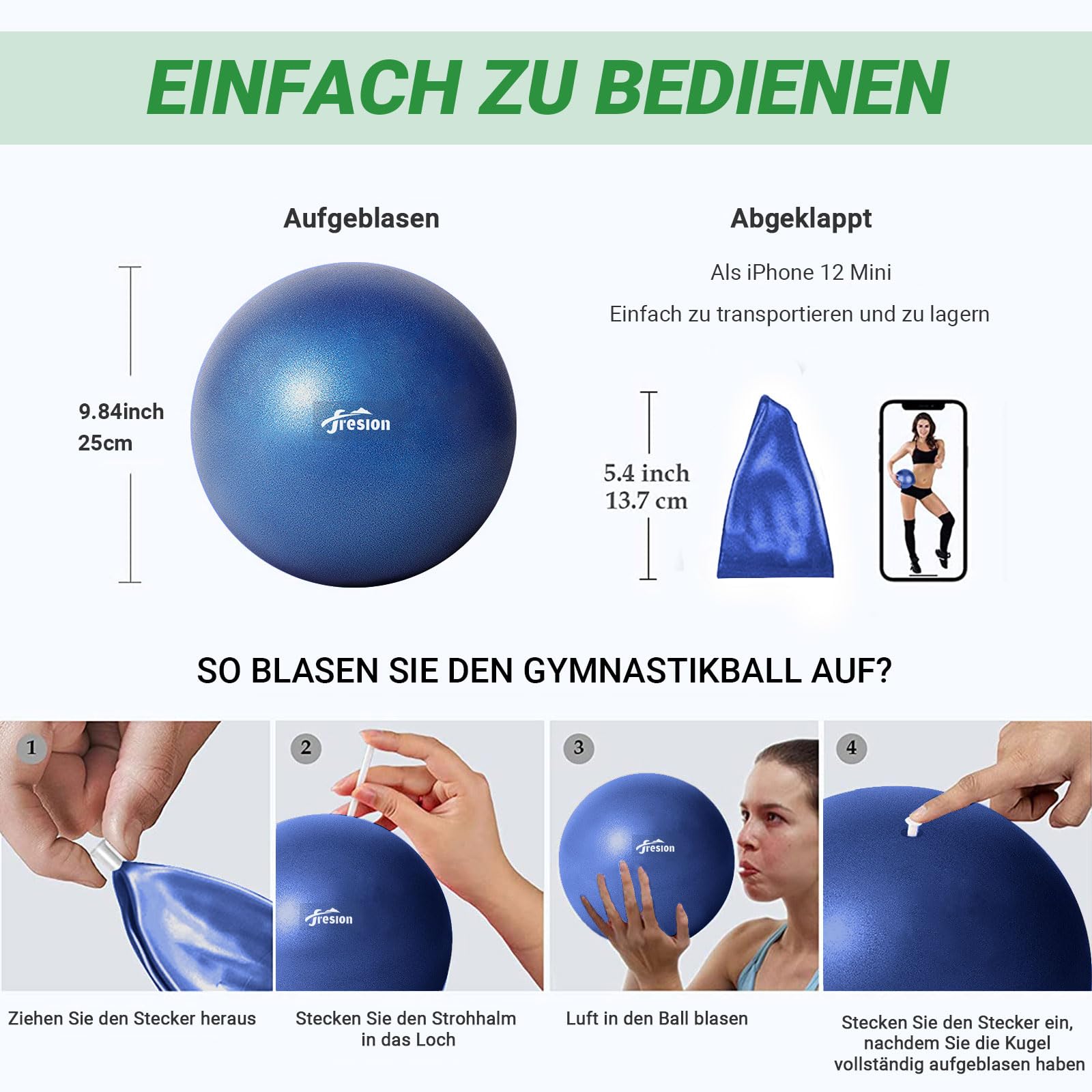 Fresion 25cm Ballon Gym,Ballon Fitness,Ballon Pilates - Anti-éclatement Ballon Yoga, Swiss Ball Bureau,Ballon de Gymnastique,Ballon de Grossesse,Mini Sports Balls,Ballon Reeducation Kiné