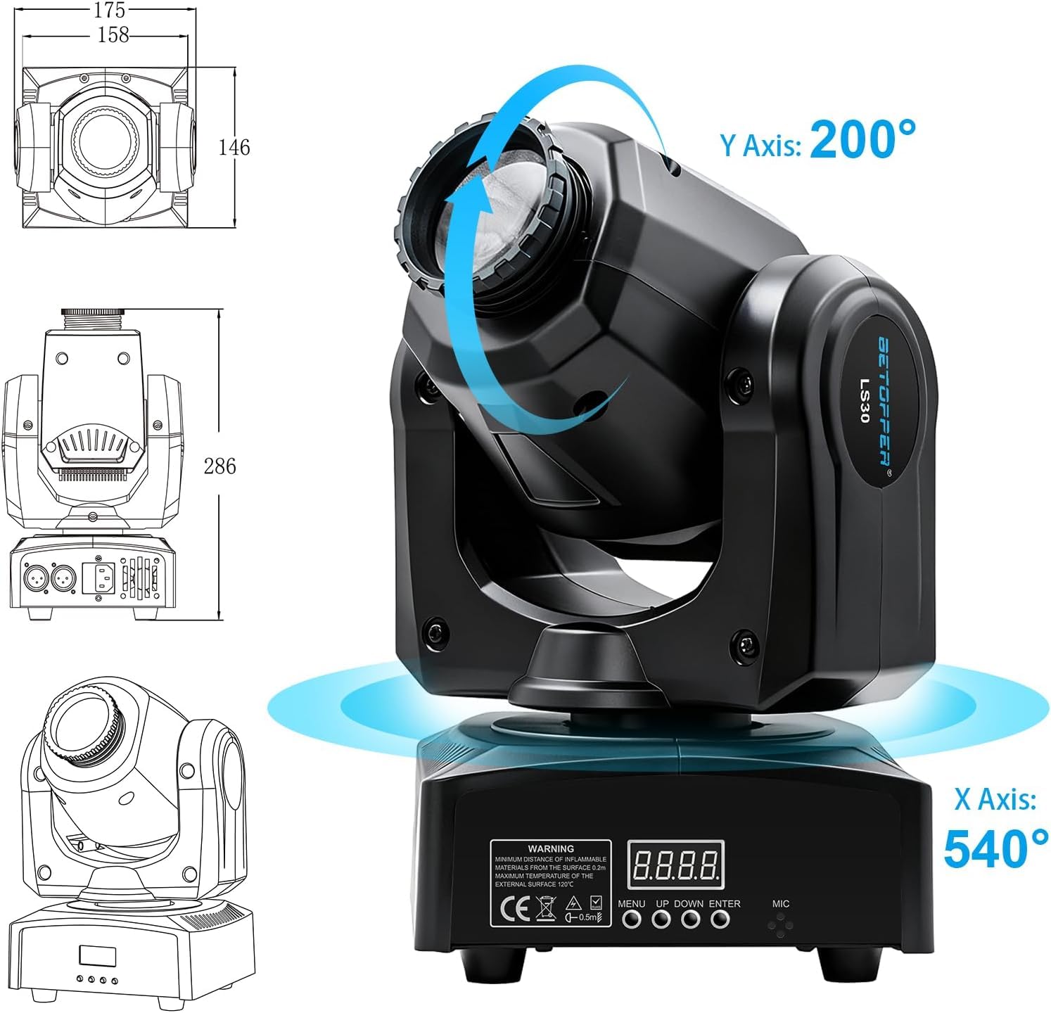 Amazon.co.jp: BETOPPER 舞台照明 ステージライト LED 回転 8色 30W