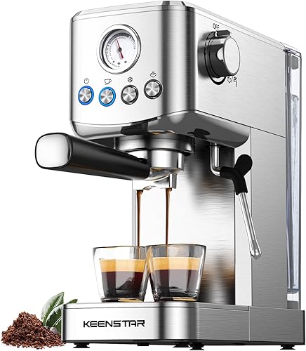 KEENSTAR Máquina de café expreso de 20 bares, cafetera de café espresso en frío con espumador de leche, máquina de café espresso semiautomática