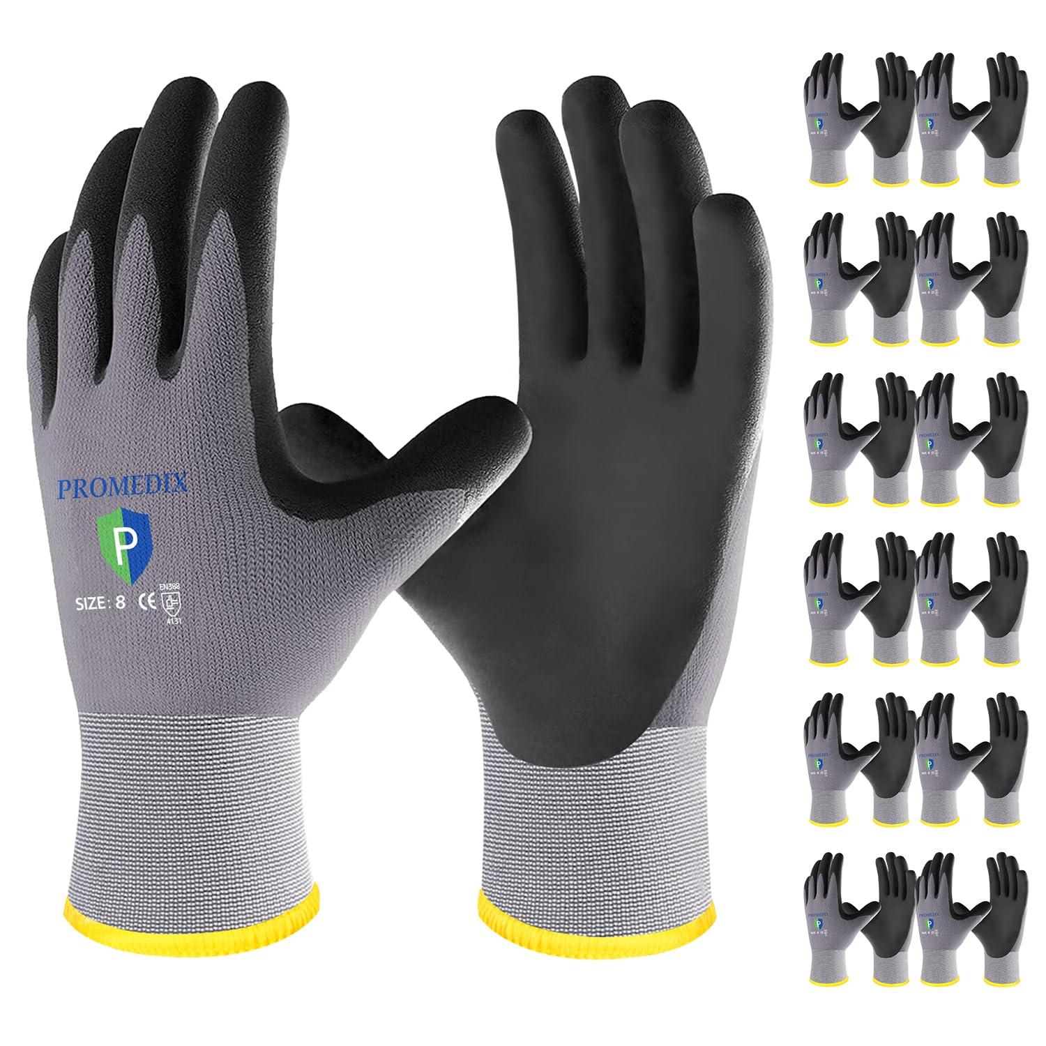 PROMEDIX P Nitrile Coated Work Gloves,12Pairs Safety Work Gloves