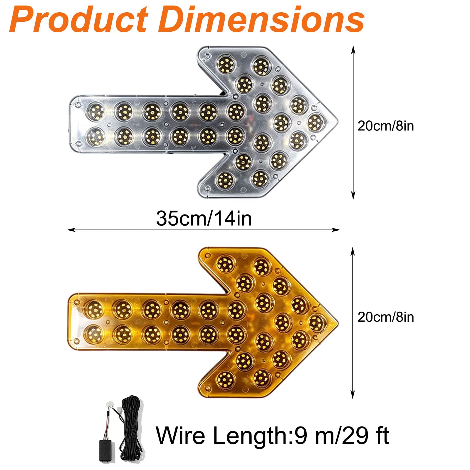 35 CM Vehículo LED Flecha Piloto Luz de Señalización Carrito de Riego | Frecuencia de Parpadeo: 60-100 veces/minuto, Incluye Accesorios de Instalación, Resistente al Agua, 208 LED, 12V-24V