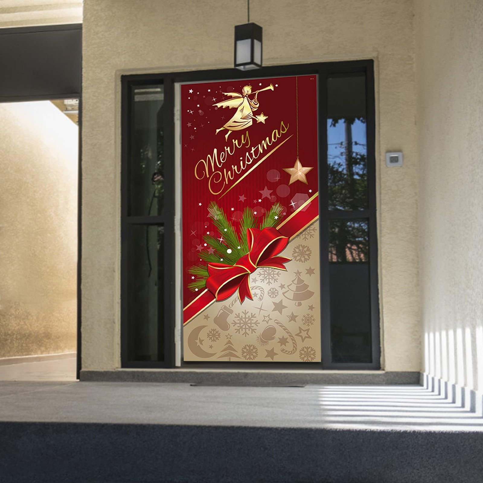 4-teilige Weihnachtstür-Dekoration – Weihnachtsmann, Schneemann, Krippe & Weihnachtsbaum, Je 90x200 Cm, Polyester