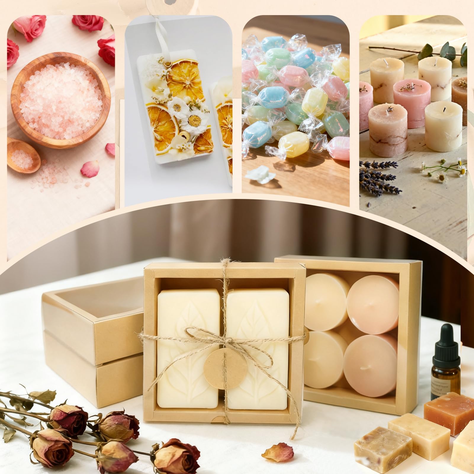 30 Kraftpapier-Karton-Boxen-Kits, Innenmaße 14 x 14 x 5 cm, hausgemachte Seifenbox mit Bast-Füllung, Blanko-Etiketten und Jute-Schnur, kleine Geschenkboxen für Schmuck, Süßigkeiten, Verpackungen