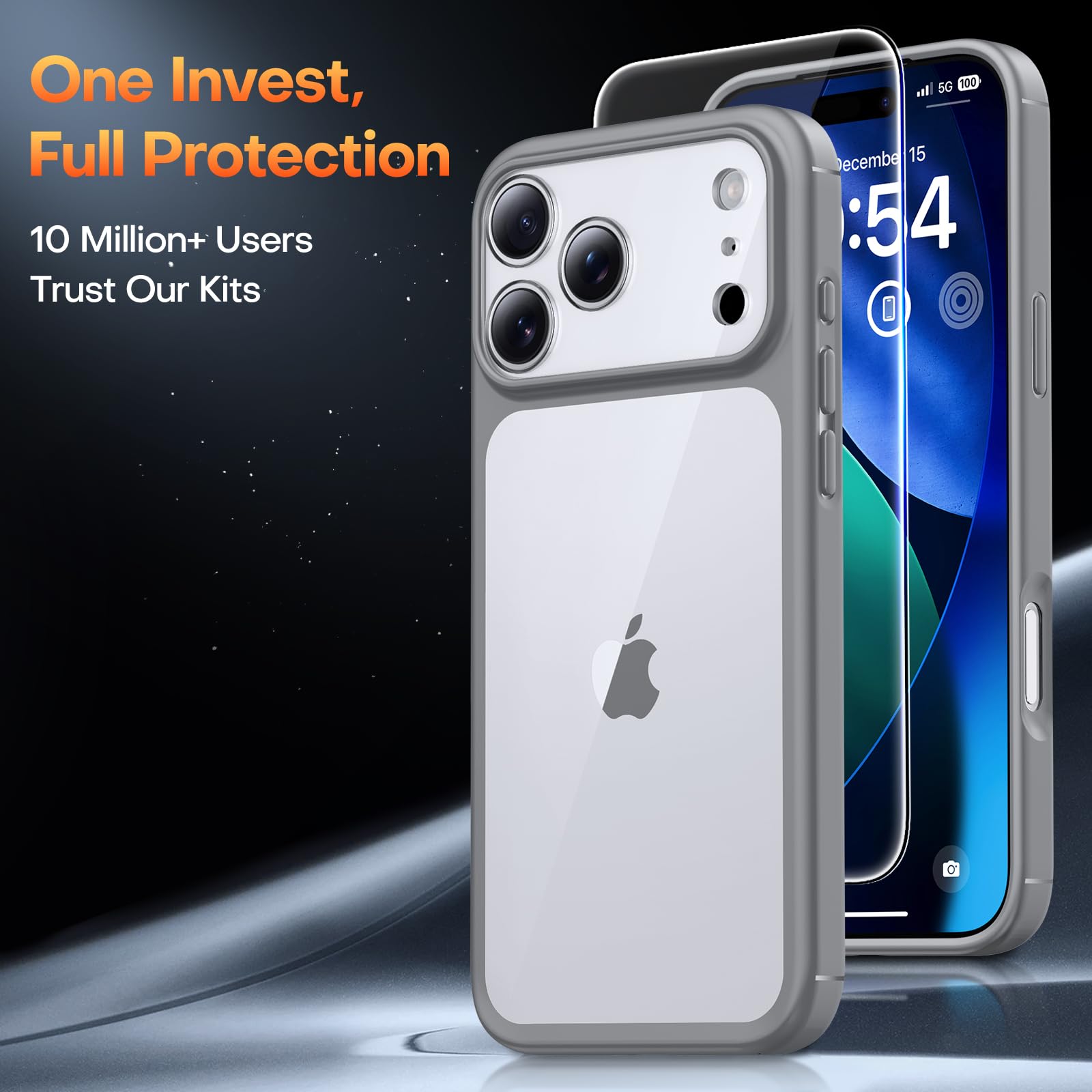 TAURI Cover per iPhone 17 Pro Max con Pellicola in Vetro Temperato,Protezione Completa della Fotocamera,Custodia per Sottile Antishock, Anticaduta - Grigio