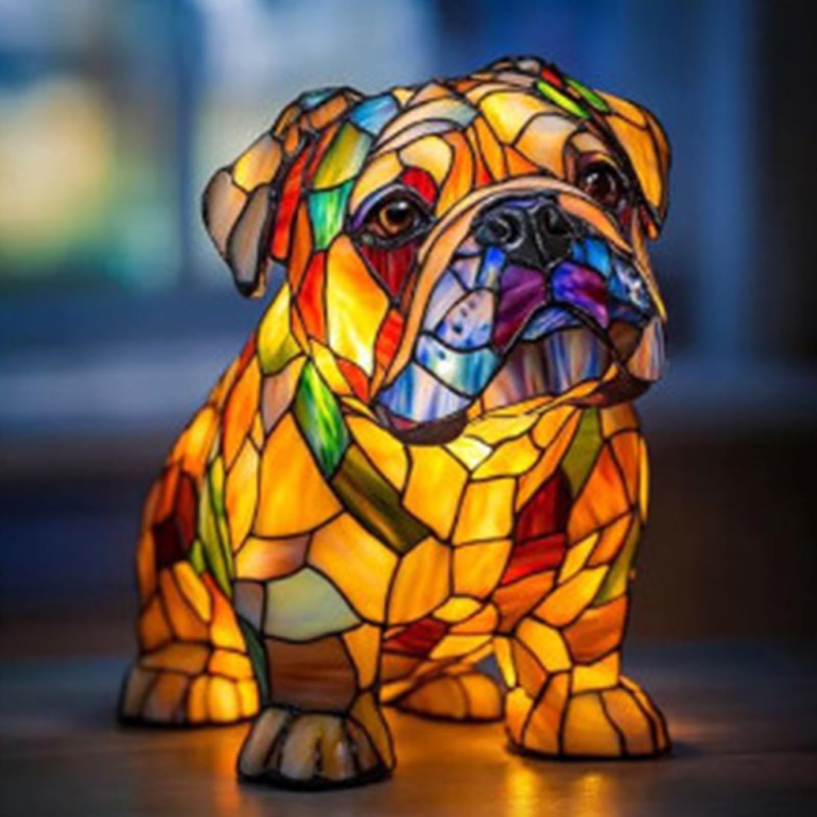 HOPASRISEE Tiffany Cat Lamp, Mosaic Cat Lamp, LED Lamps Corgi/Pug/ - Handmade Resin Bedside Lamps, Home Decor for Bedroom Lighting for Cats and Dog Lovers [Energy Class A](M)
