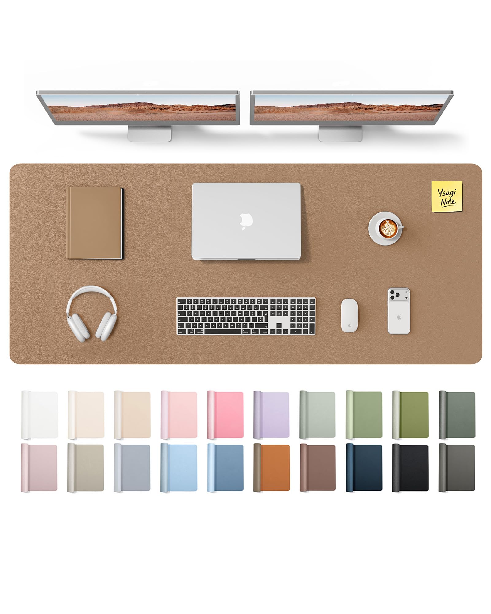 YSAGi Leather Desk Pad Protector, Office Desk Mat, Large Mouse Pad, Non-Slip PU Leather Desk Blotter, Laptop Desk Pad, Waterproof Desk Writing Pad for Office and Home (Khaki,55" x 17.2")