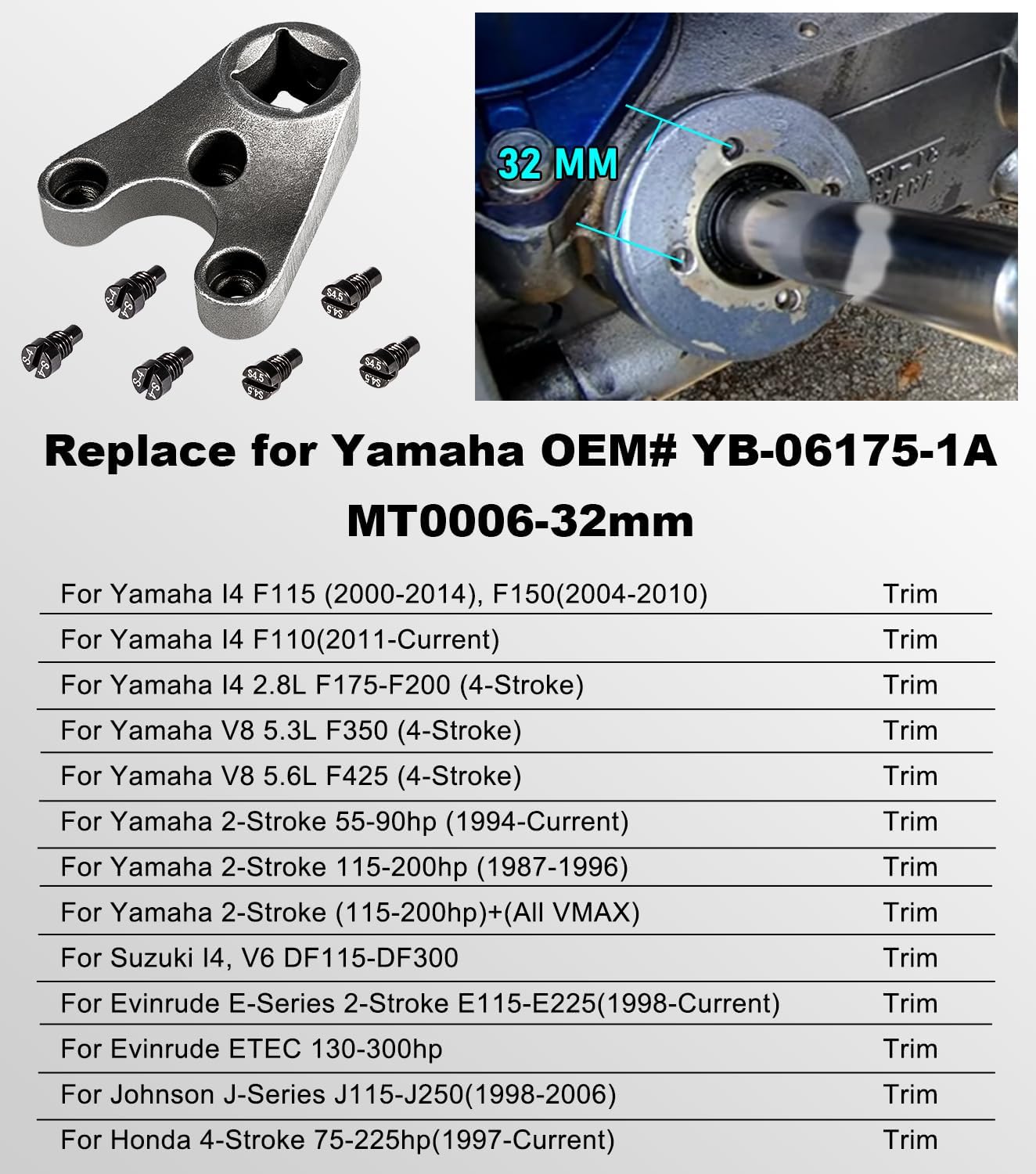 SHOWA Trim/Tilt Pin Wrench MT0006-32mm with S-4 & S-4.5 Pins, Remove Trim Caps for Yamaha, Honda, Evinrude Units