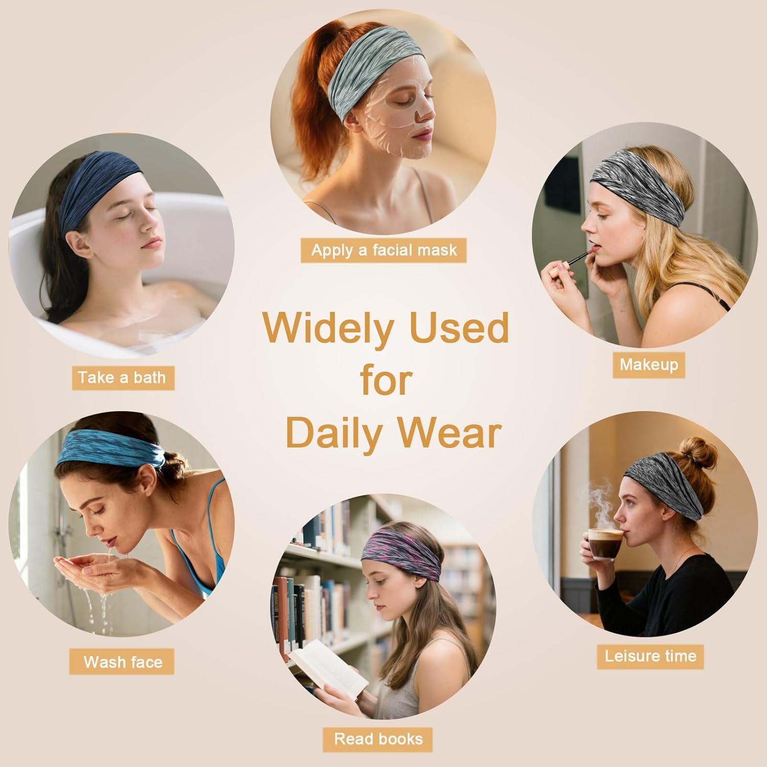 6 Pack Wide Headbands for Women - No Slip Hair Bands for Sports Yoga Workout Running Daily Use, Soft Stretchy Elastic Sweat Wicking Head Wraps Hair Accessories - Image 6