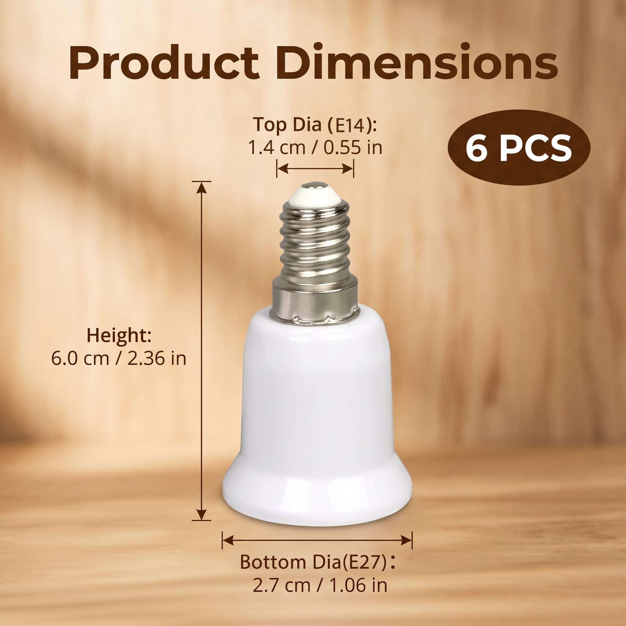 6 Stück E14 auf E27 Adapter, Lampensockel Konverter für E27 Leuchtmittel in E14 Fassung, Edison Schraubadapter aus hitzebeständigem, Geeignet für LED, Glühbirne, Halogenlampe und Energiesparlampe