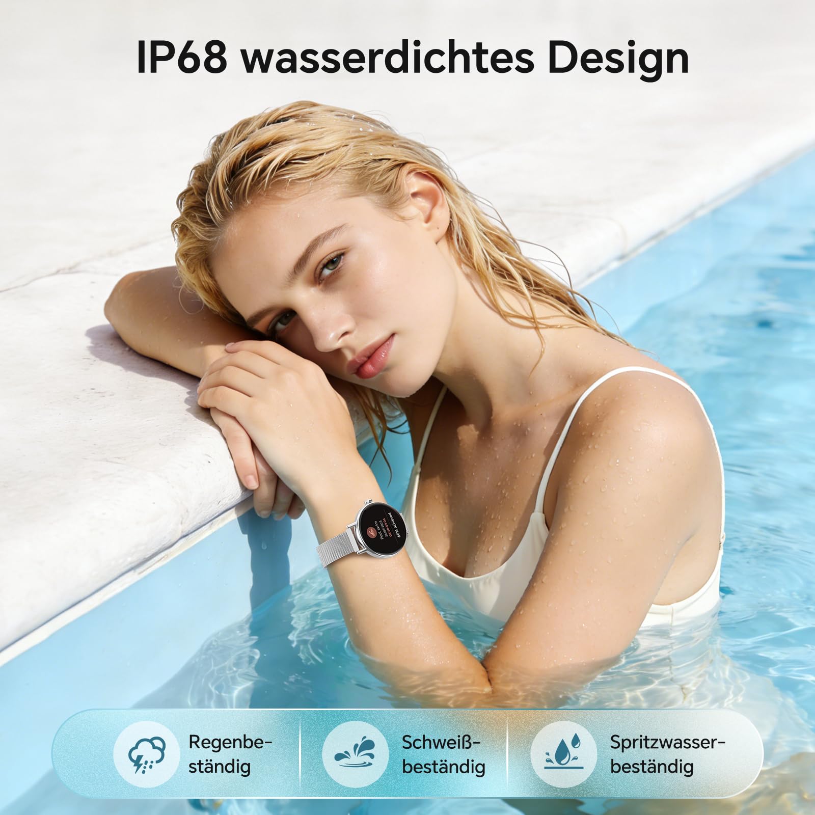 Smartwatch Damen Rund Metallarmband 1.27" Smart Watch mit Telefonfunktion Fitnessuhr SpO2 Herzfrequenz Stress Kalorien Schlaf Schrittzähler 100+ Sportmodi IP68 Wasserdicht für iOS Android