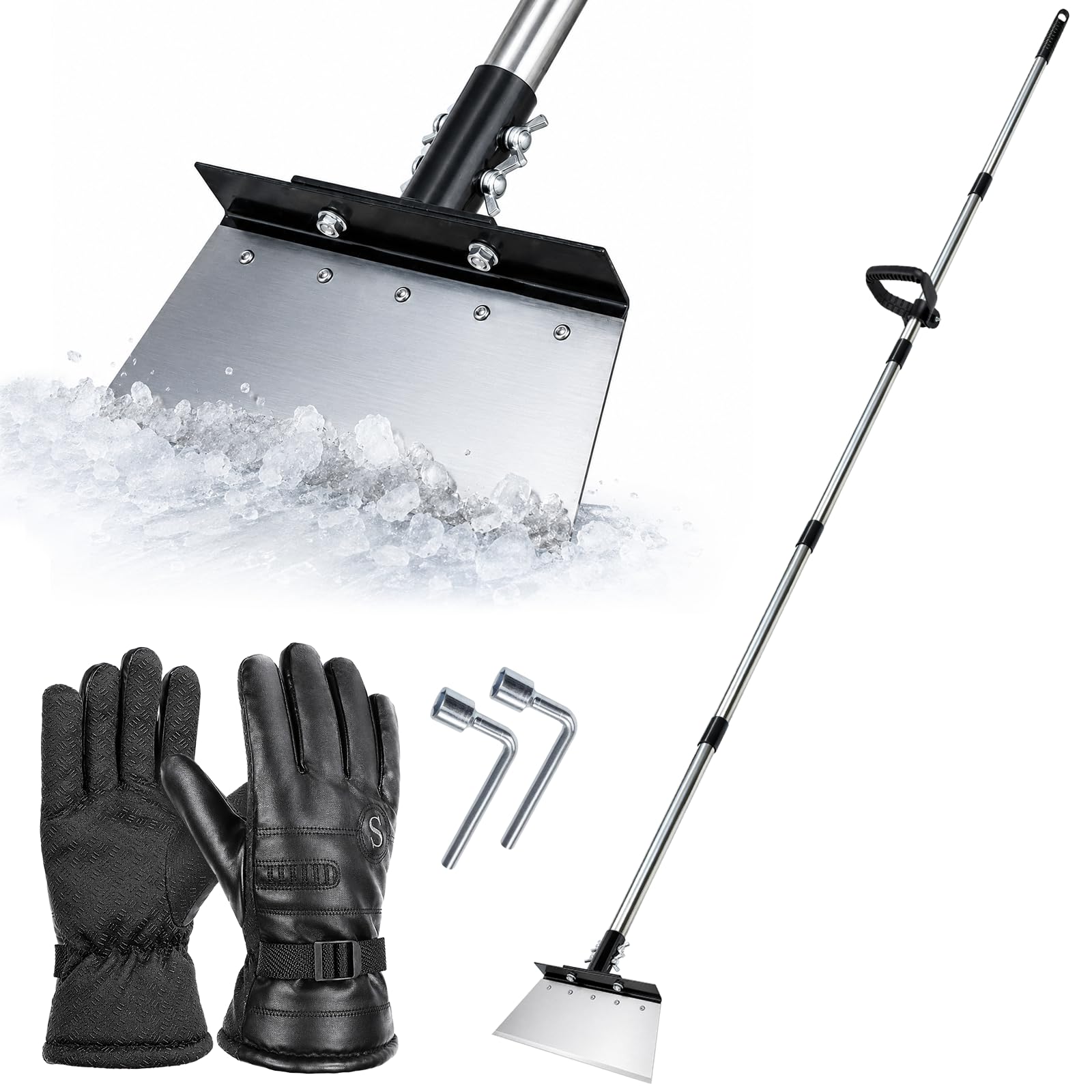 Adjustable Garden Flat Shovel, Ice Scraper &amp; Weed Puller Tool