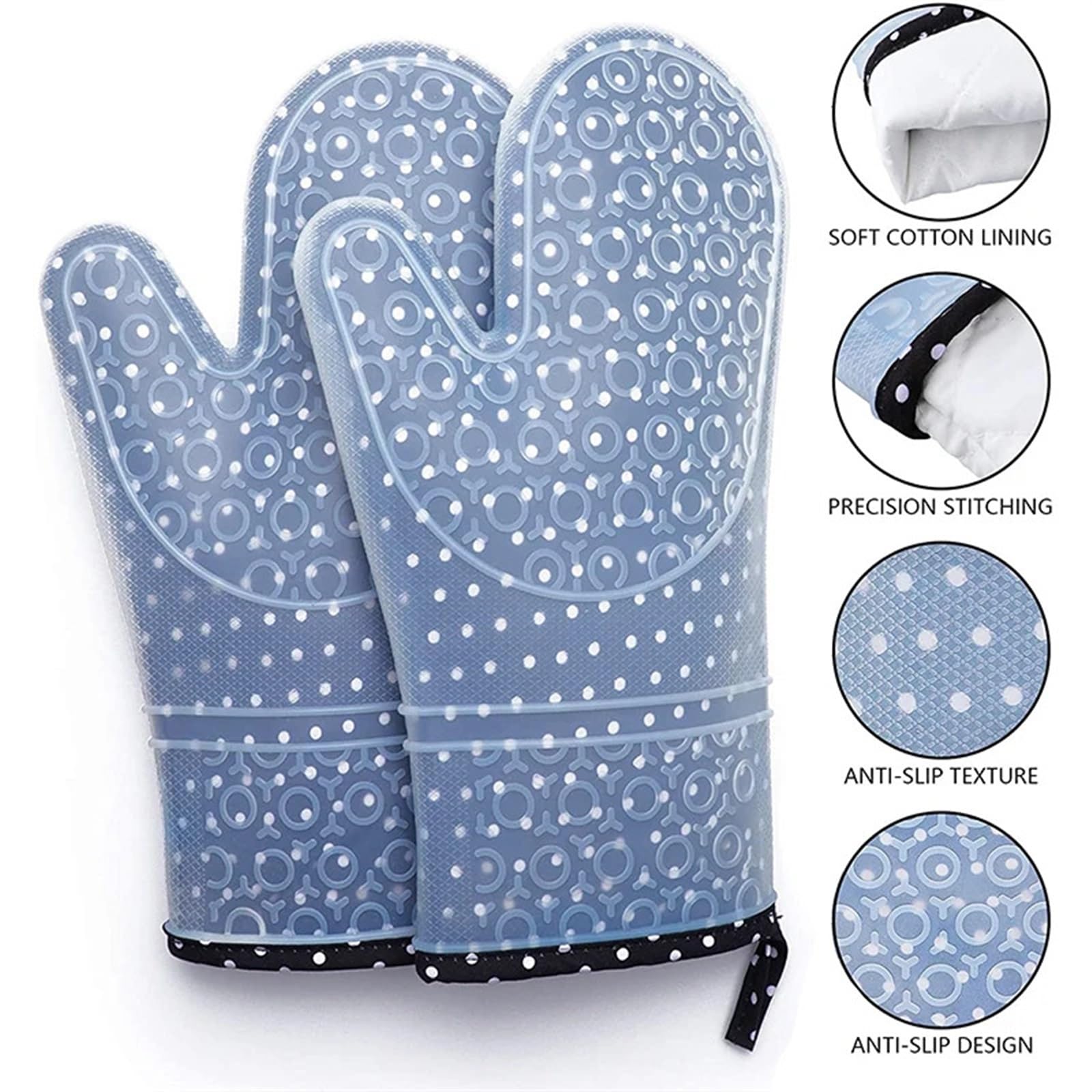 MRKU Guantes para Hornear, Guantes de Cocina para Horno, 1-2 Unidades, Doble Capa, Gruesos, de Silicona, Antideslizantes, para ollas.