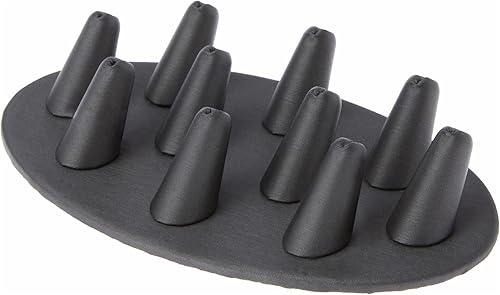 Plymor Pantalla de dedo de anillo de piel sintética gris, diez en base ovalada, 7.5 pulgadas de ancho x 4.5 pulgadas de profundidad x 1 pulgada de