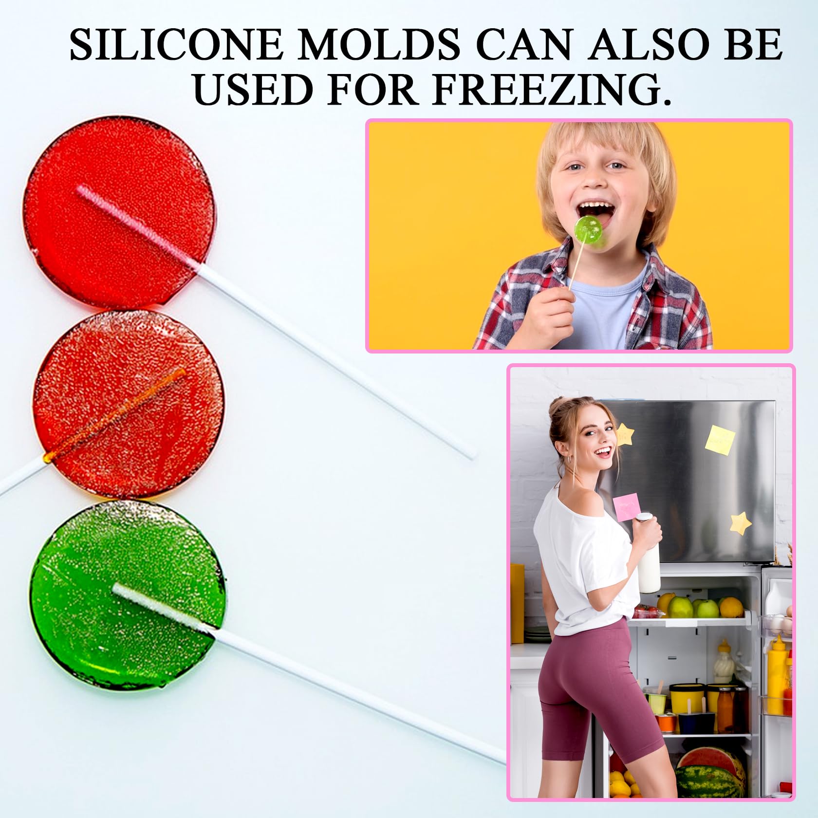 2 moldes de silicona para chocolate duro, kit de moldes redondos antiadherentes de silicona con 20 palos, 20 cuerdas doradas y 100 bolsas, para dulces, paneles, gelatinas, pan, etc.
