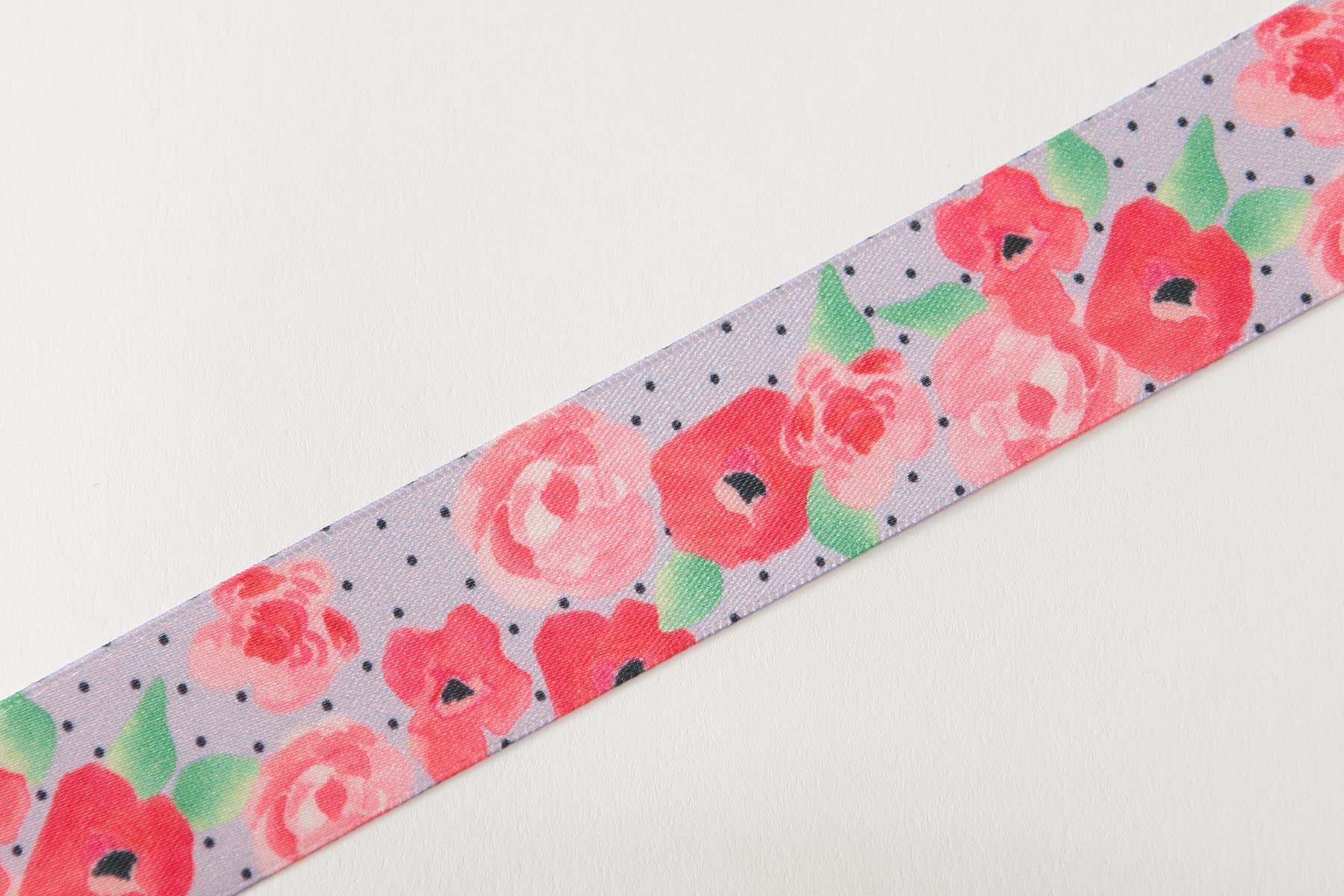 Berisfords Satin Patterned Ribbon ‘Fleur’ Multicolour on Lilac 25mm Wide 20m Reel, Lilac/Multi, 25mm x 20m - Image 2