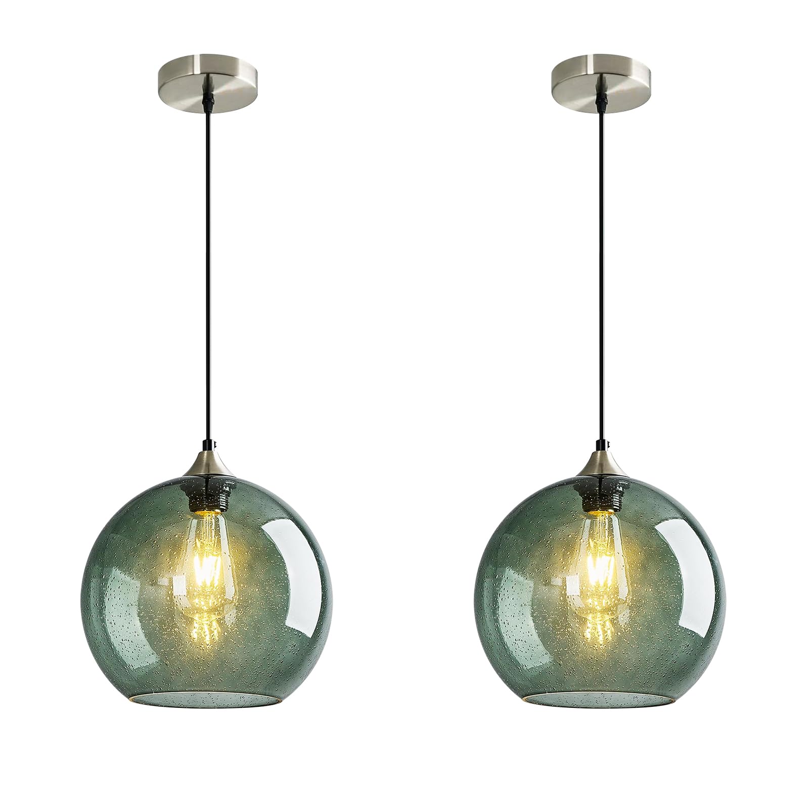 Photo 1 of Modern 2-Pack Glass Globe Pendant Lights, Gray Green Modern Pendant Lighting for Kitchen Island, Glass Hanging Lamps for Dining Room Living Room Bedroom, Large 9.85 Inch Fixture (Bulbs Not Included)