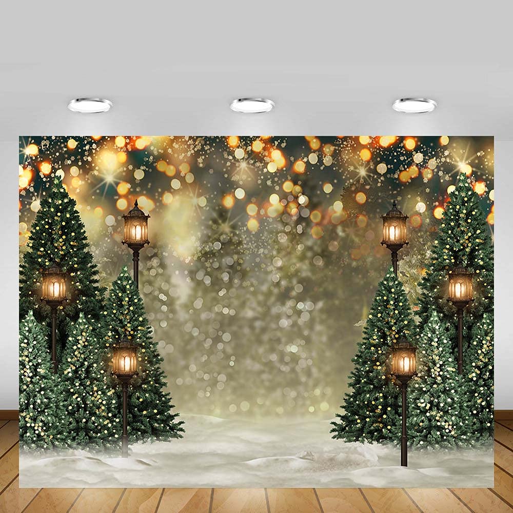 MEHOFOND 3x2,1 m Fond Photographique du Nouveau né Vert Flocon de Neige de l'arbre de Noël en Hiver Neige Scintillante Bokeh Portrait à l'envers Noël Anniversaire Party Photos banderoles Accessoires