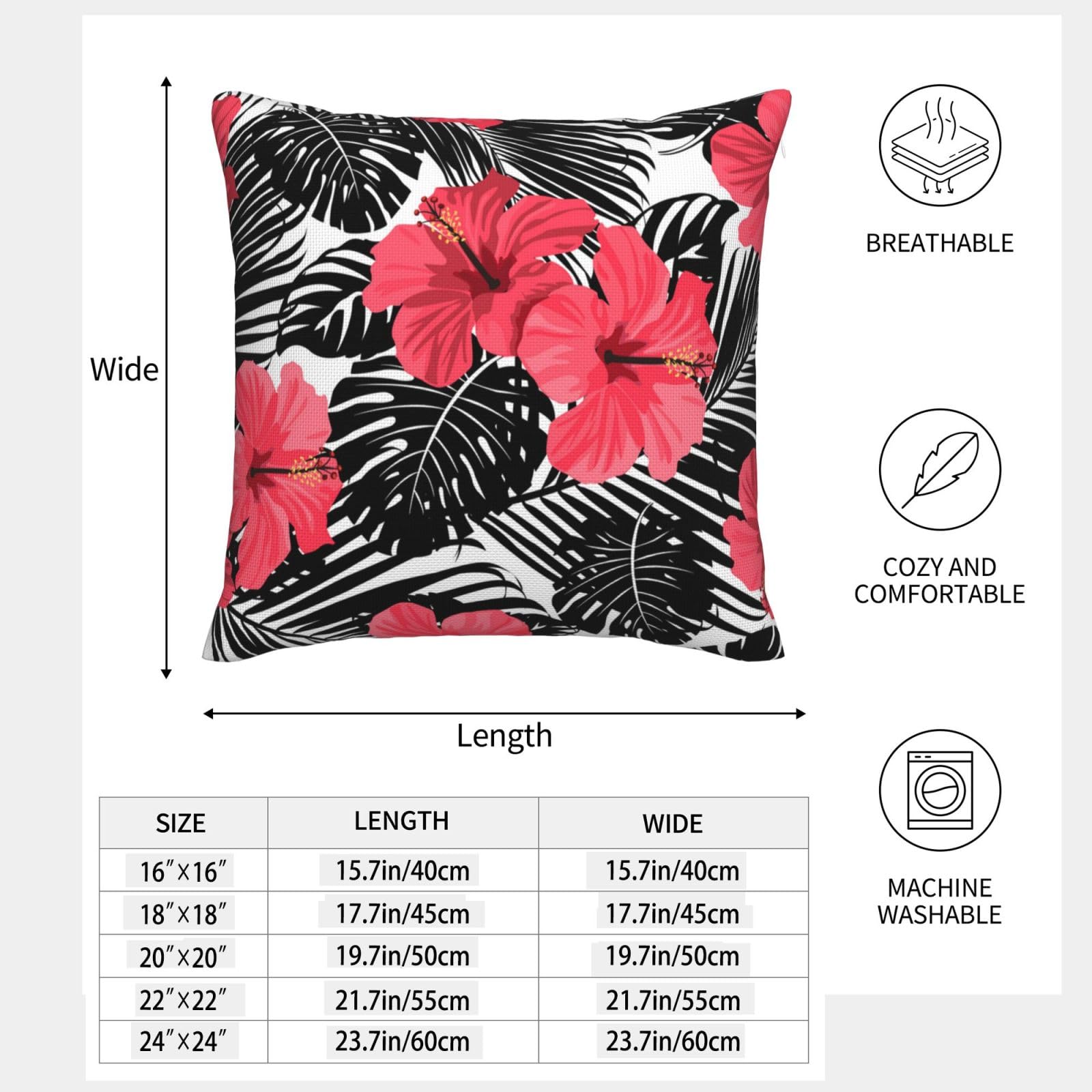 Czerwony hibiskus nadruk imitacja lnu poszewka na poduszkę -2 zestawy Dekoracyjna poszewka na poduszkę