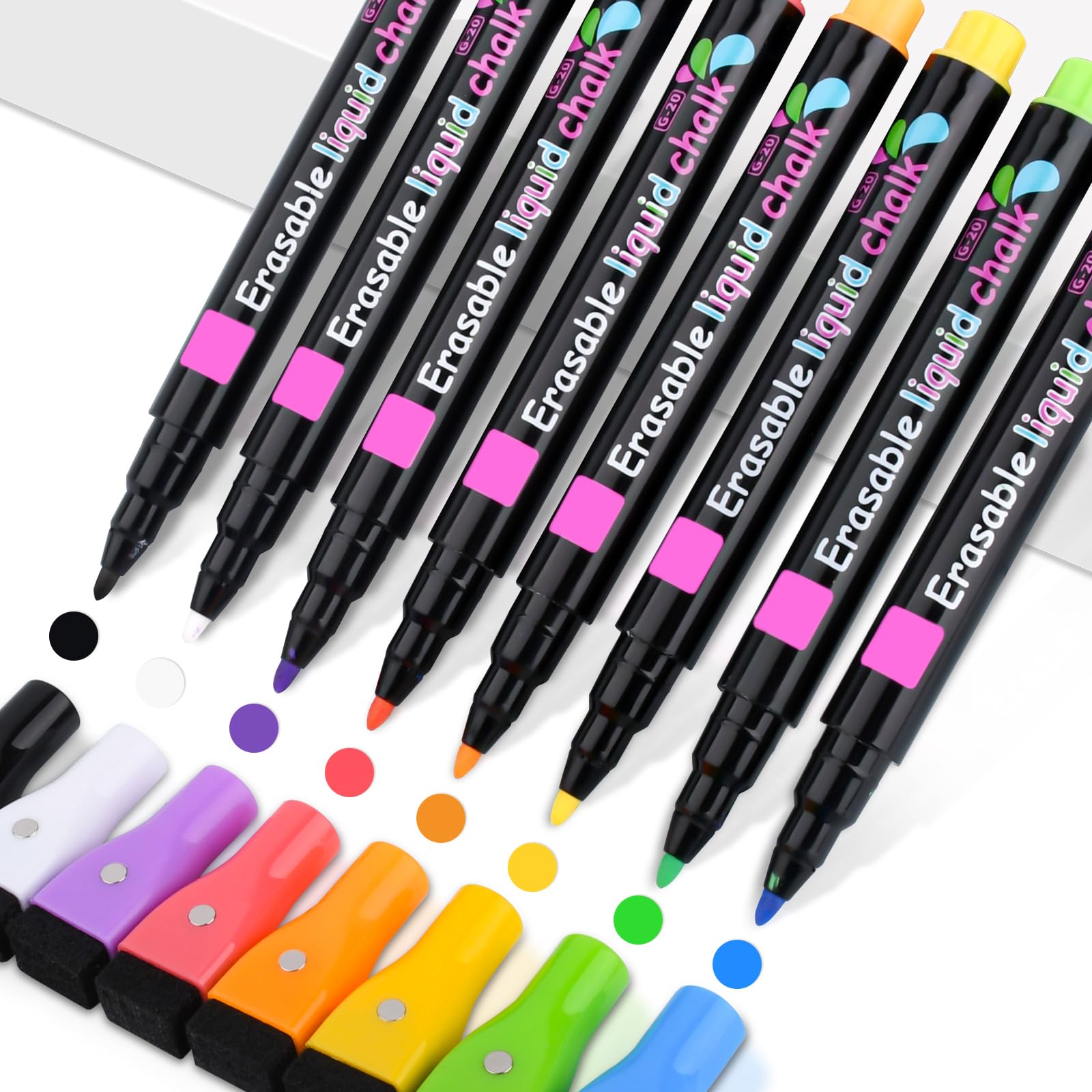 swihorab Whiteboard Marker, 8 Colours Whiteboard Pens Magnetic Dry Wipe Marker with Eraser for Windows, White Board Marker Magnetic with Fine Tip, Low Odour Erase Marker